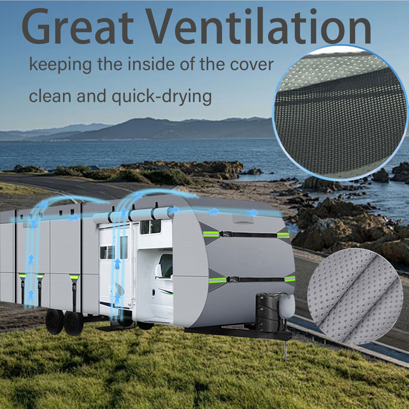 8 Layers Top Camper Cover Windproof Travel Trailer RV Cover Fit 20′ to 22′