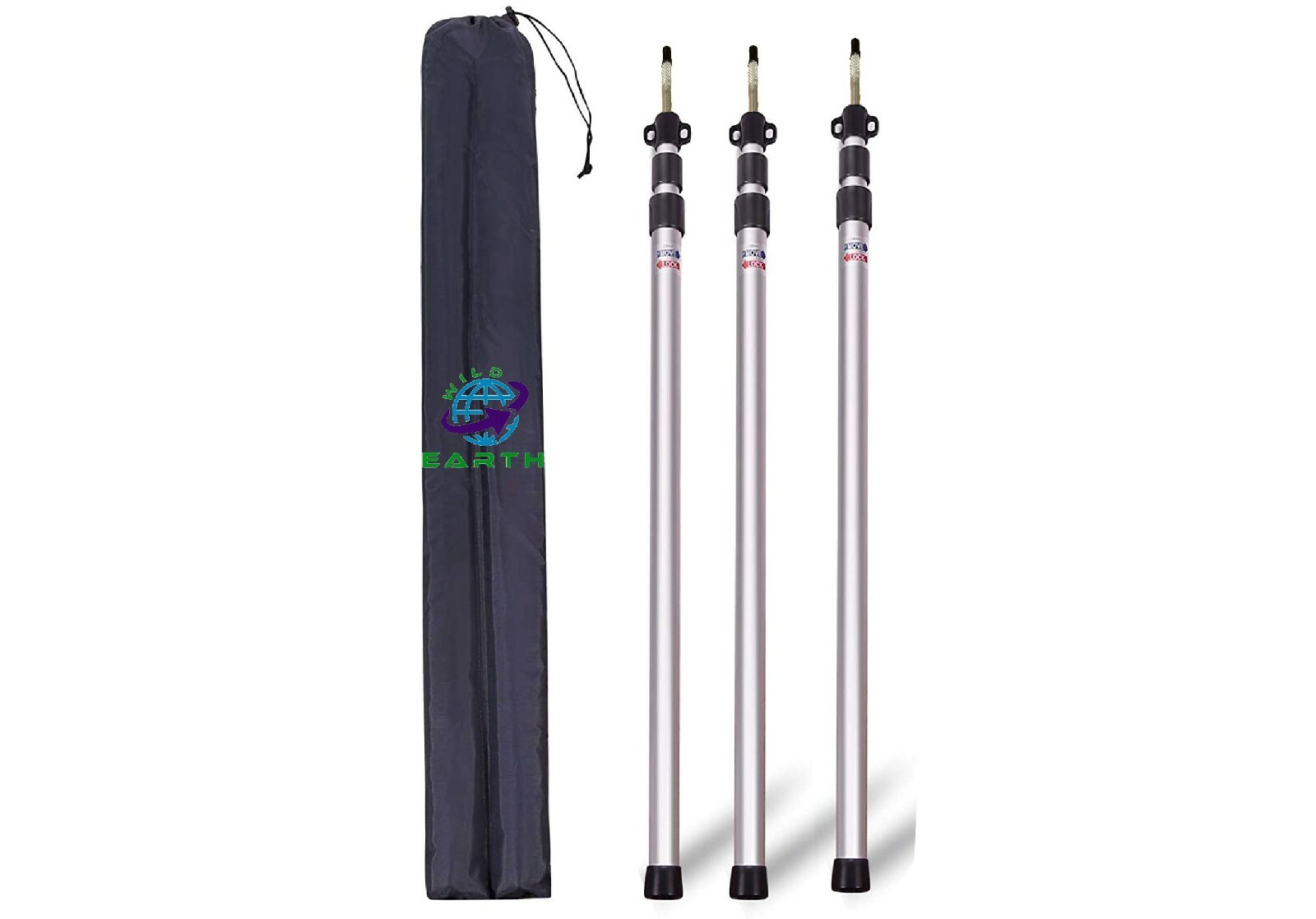 Wild Earth Set of 3 Telescopic Aluminium Tent Tarp Poles Incl Bag. 90cm to 228cm