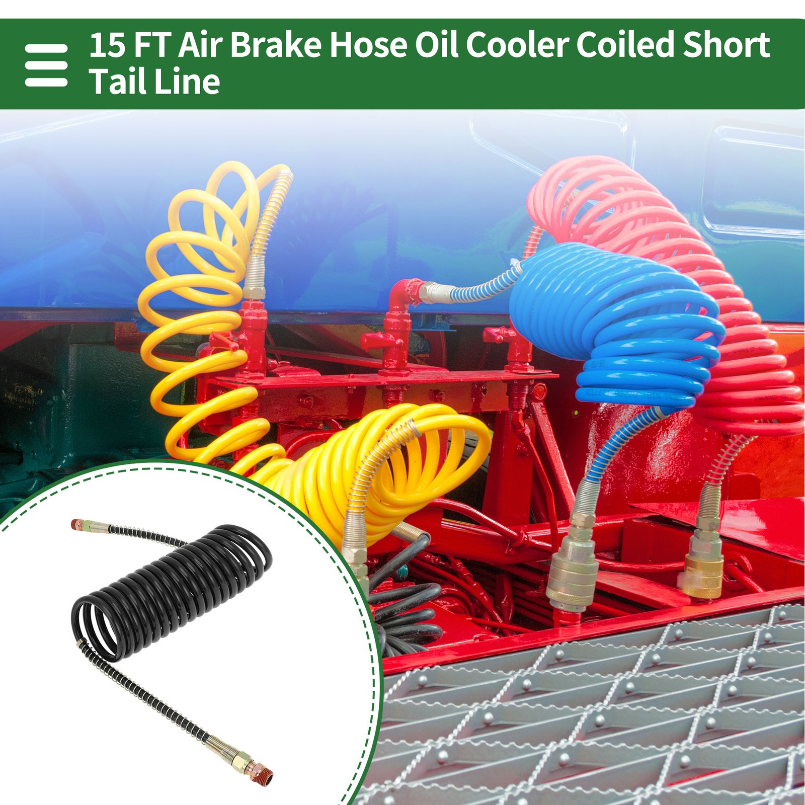 15 Feet Air Brake Hose Oil Cooler Coiled Short Tail Line 18 Circle Black