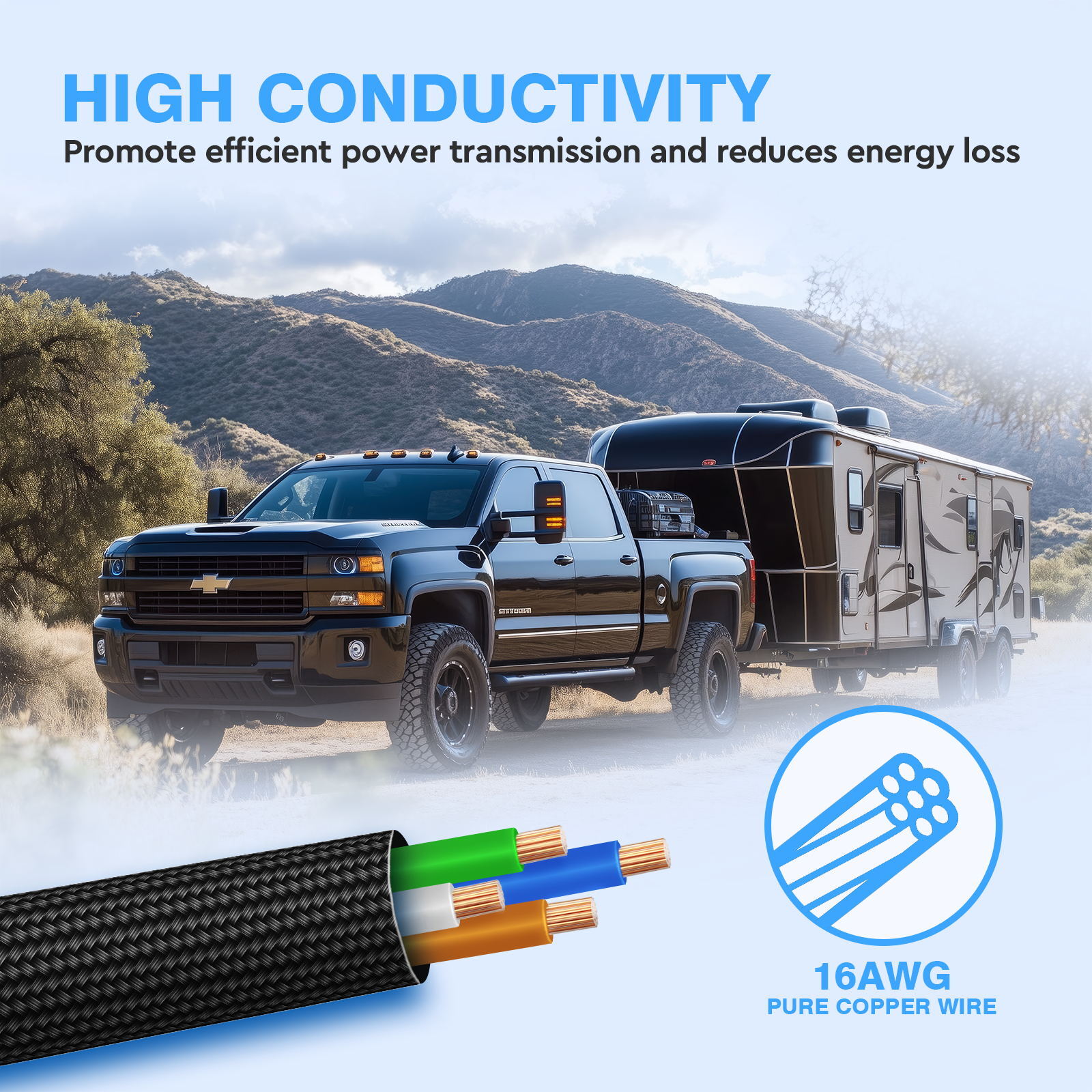 BID MICTUNING 4 Way Flat Trailer Extension Cable 16 AWG Pure Copper w/Dust Cover