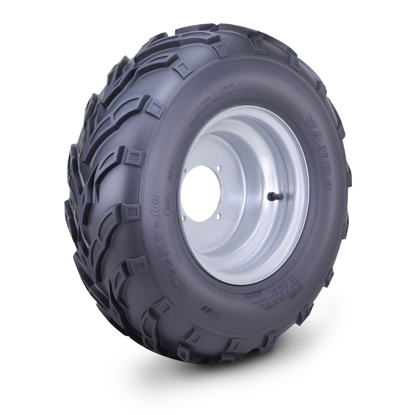 WANDA ATV Tire & Wheel 22X7-10 installed on 4/110mm PCD 2+3 Silver Wheel 10196