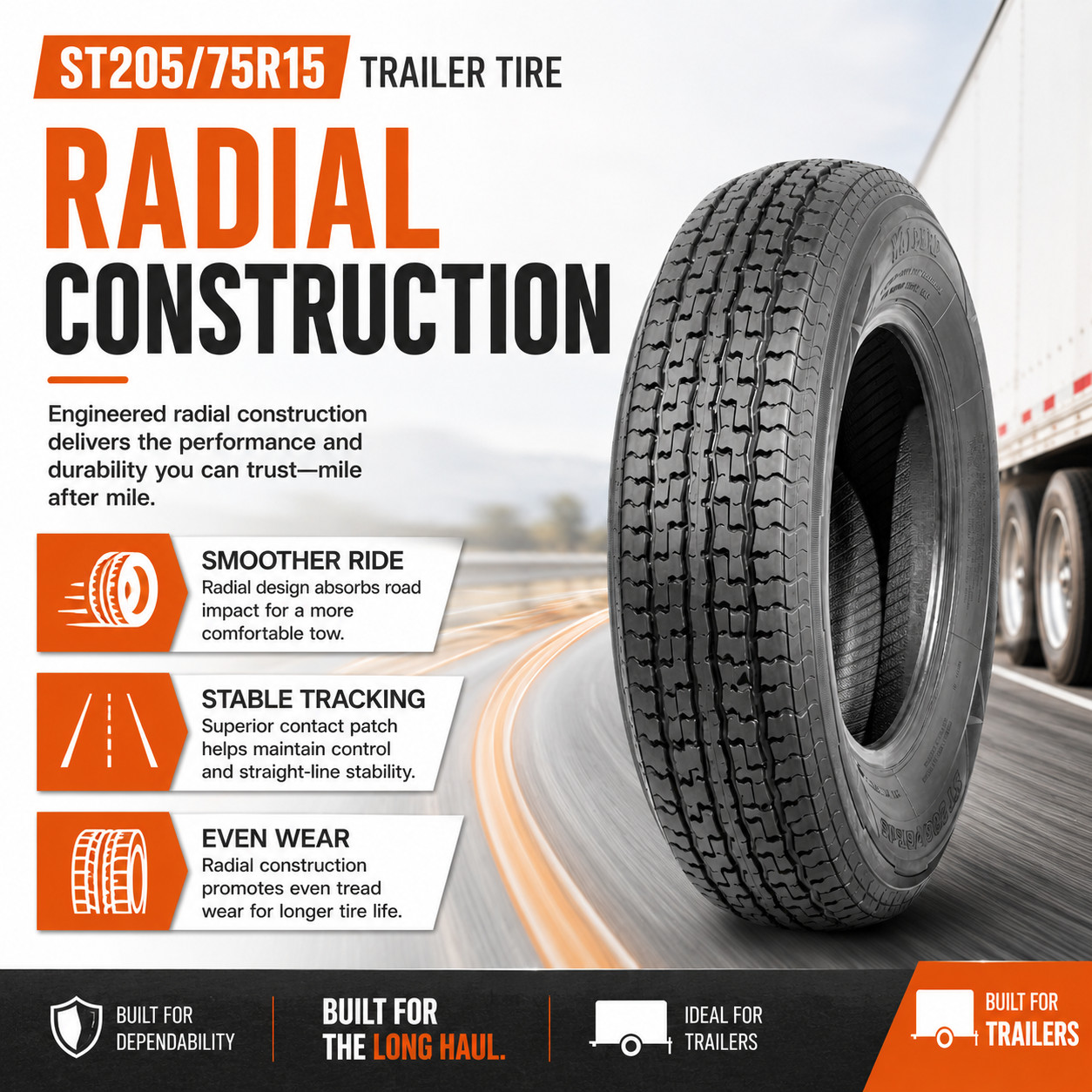 4PCS ST205/75R15 Boat Trailer Tires 8PR Radial Load Range D 205 75 15 All Season