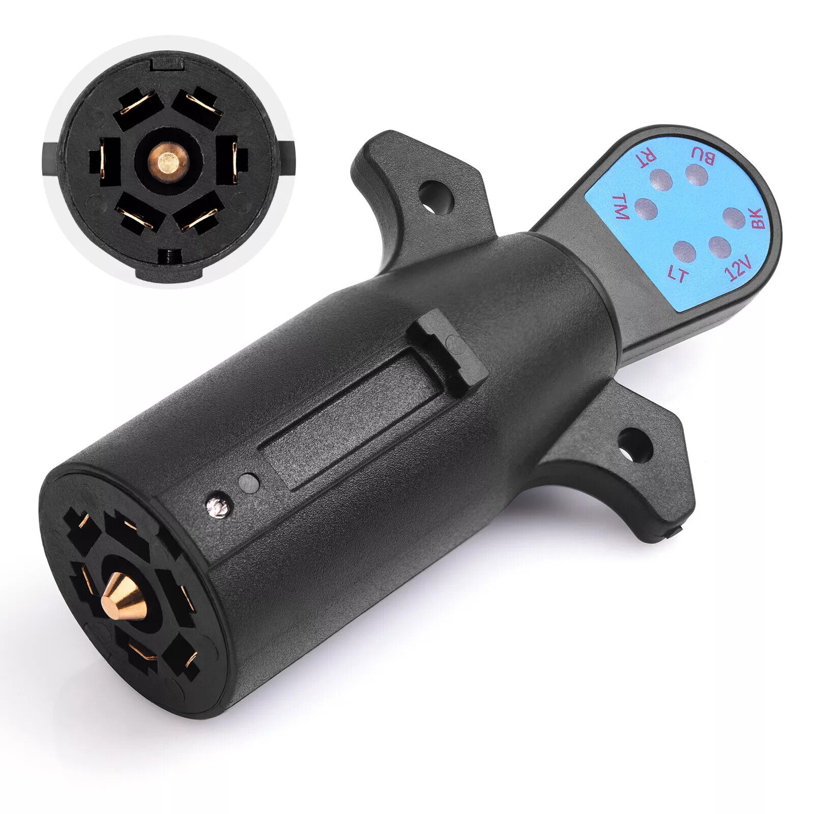 7-Way RV Blade Trailer Light Wiring Tester Hitch LED 7Pin Plug Connector Adapter
