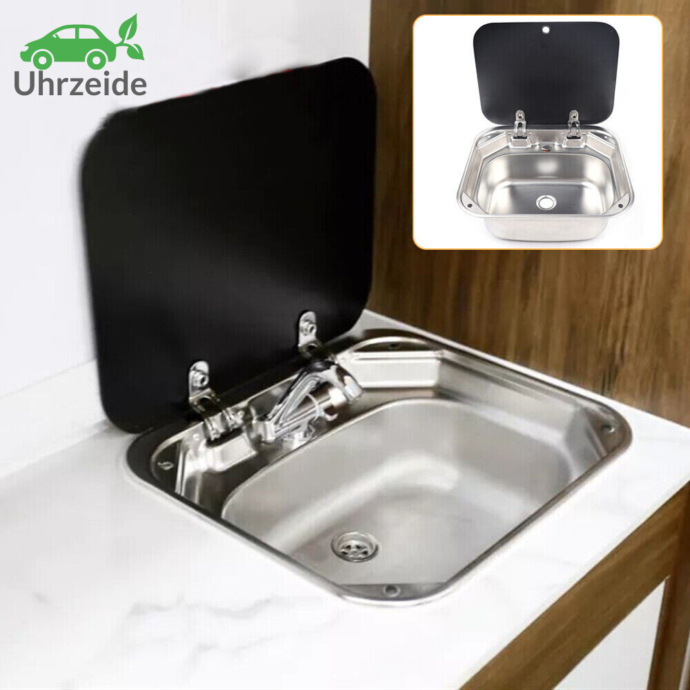Stainless Steel RV Sink Kit Folding Square Outdoor Sink with Lid+Faucet Full Set