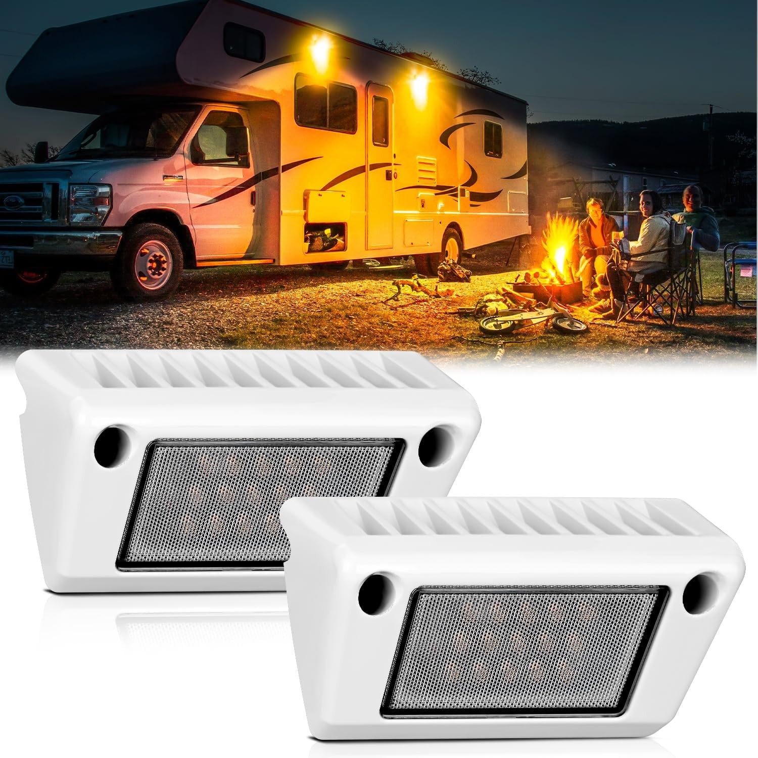Nilight RV Exterior Light 2PCS 5 Inch Porch Lights Amber Beam 12V 24V LED Scene