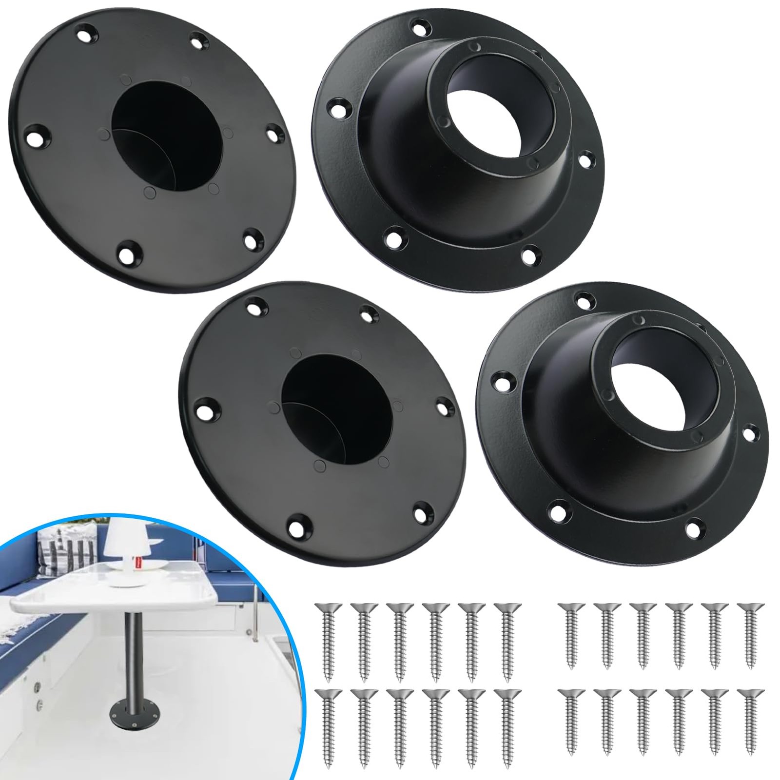 4 Pack RV Table Base Mount Aluminum Camper Floor Mounting 6 Holes Screws
