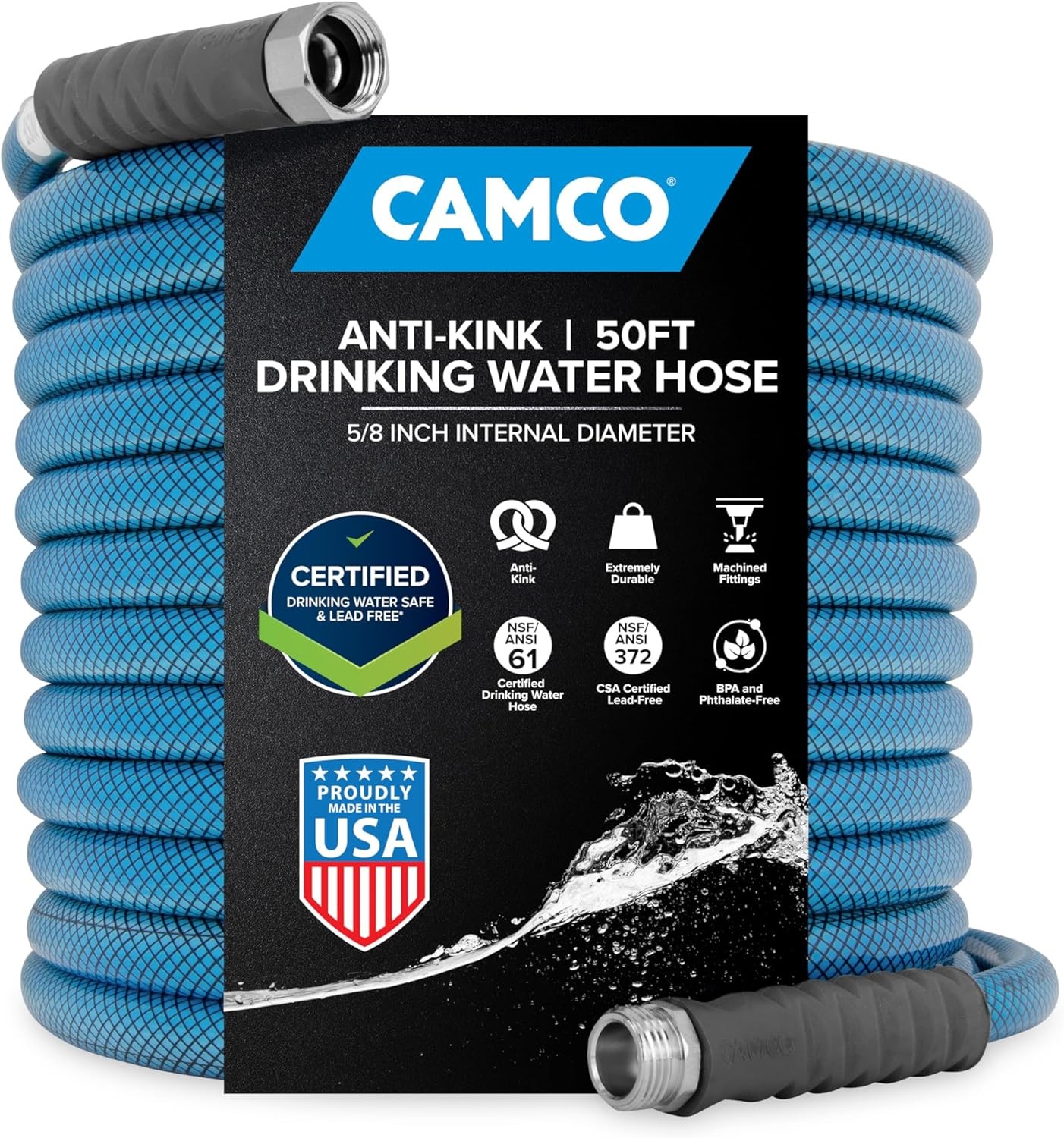 Camco TastePURE 50ft RV Drinking Water Hose 5/8in Heavy-Duty PVC 21009