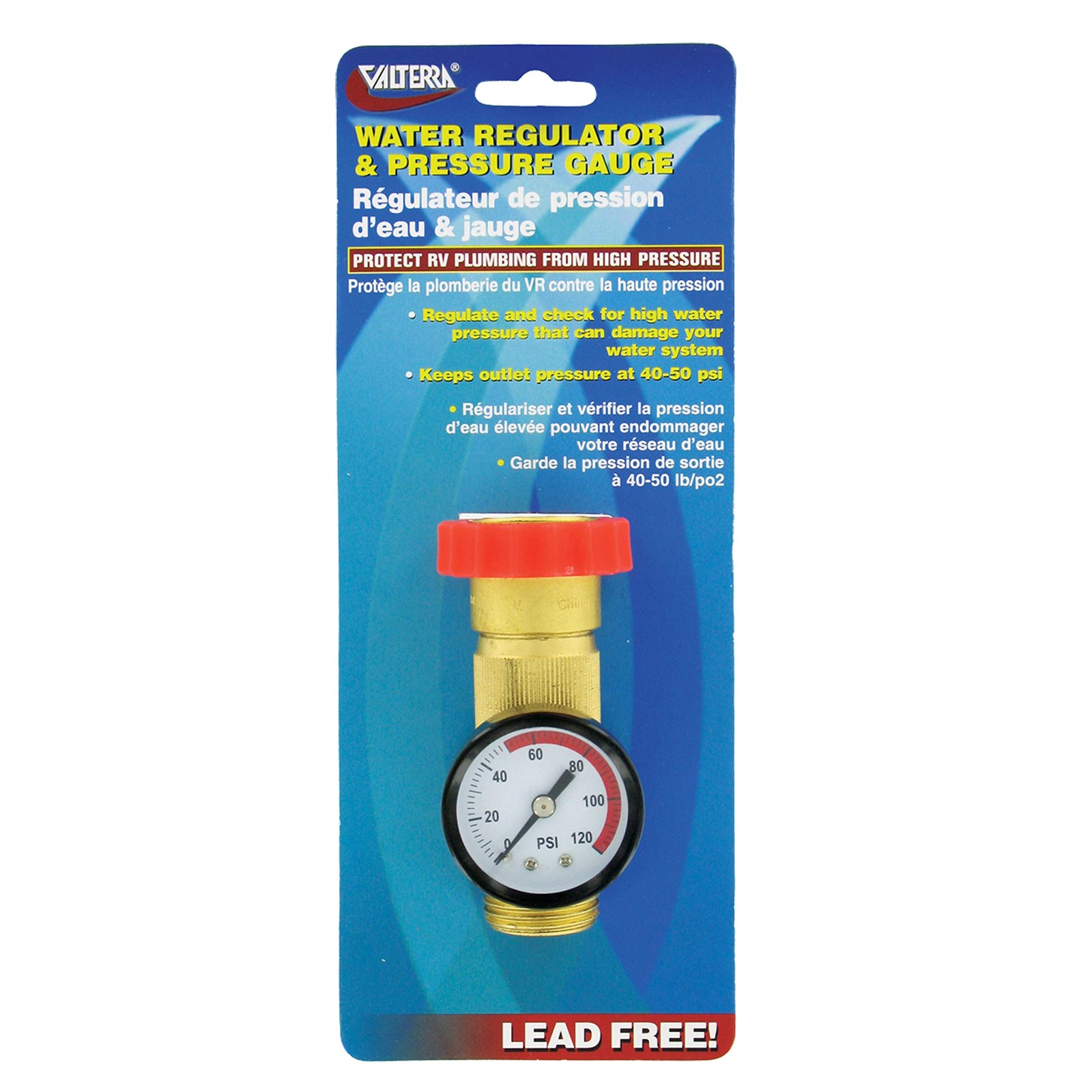 Valterra A01-1124VP Brass Water Regulator/Water Pressure Gauge Combo