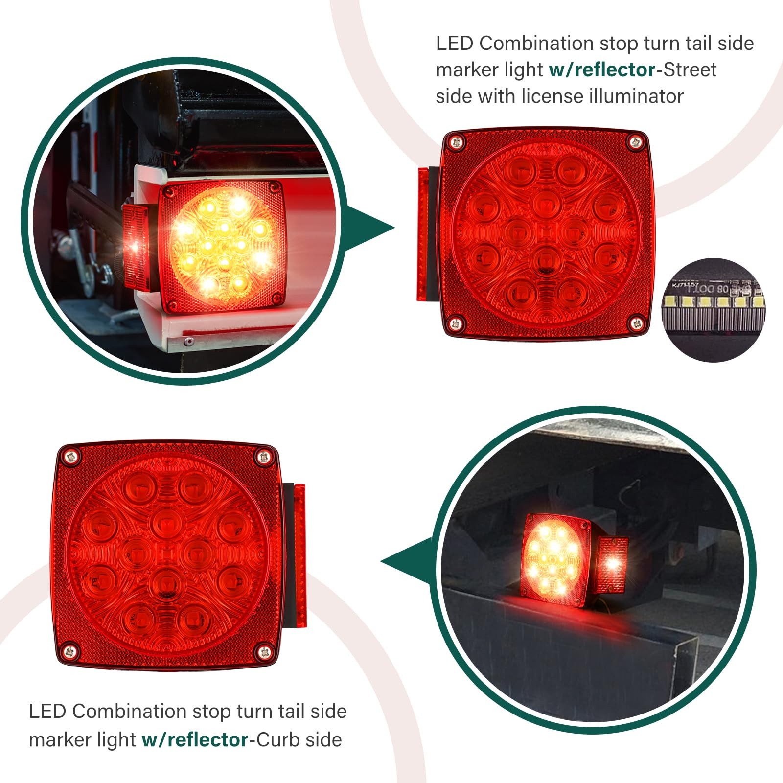 12V LED Trailer Light Kit Waterproof for Boats RVs Under 80 Inches