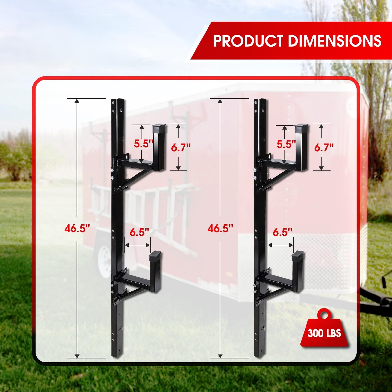 Adjustable Trailer Side Ladder Rack for Enclosed Trailers Exterior Wall Mount