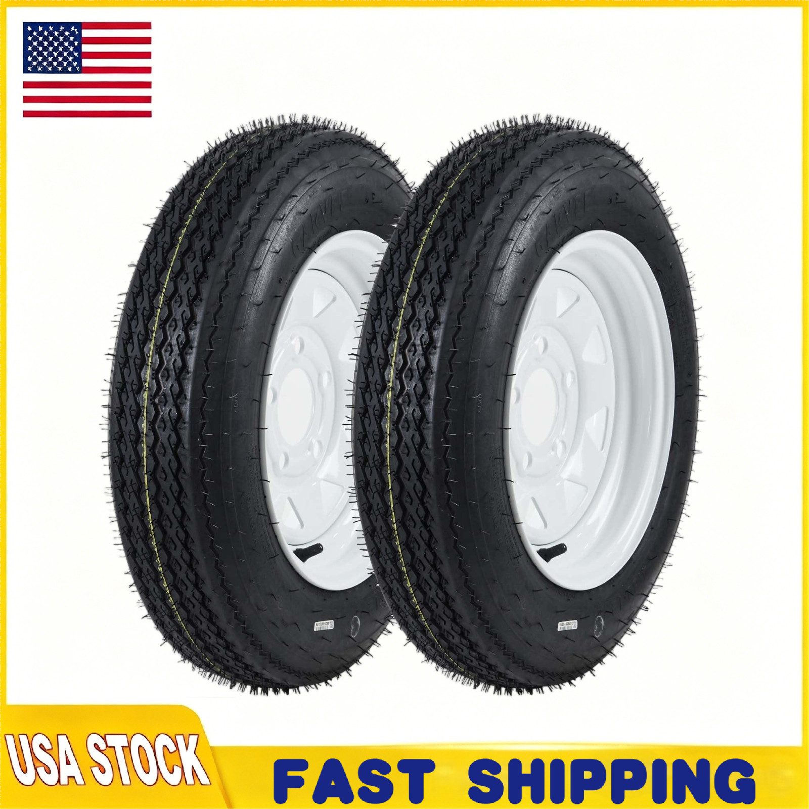 2 PCS Trailer Tires 5.30-12 5.30×12 530-12 530 12 with 12″ Rims 5 Lug on 4.5″