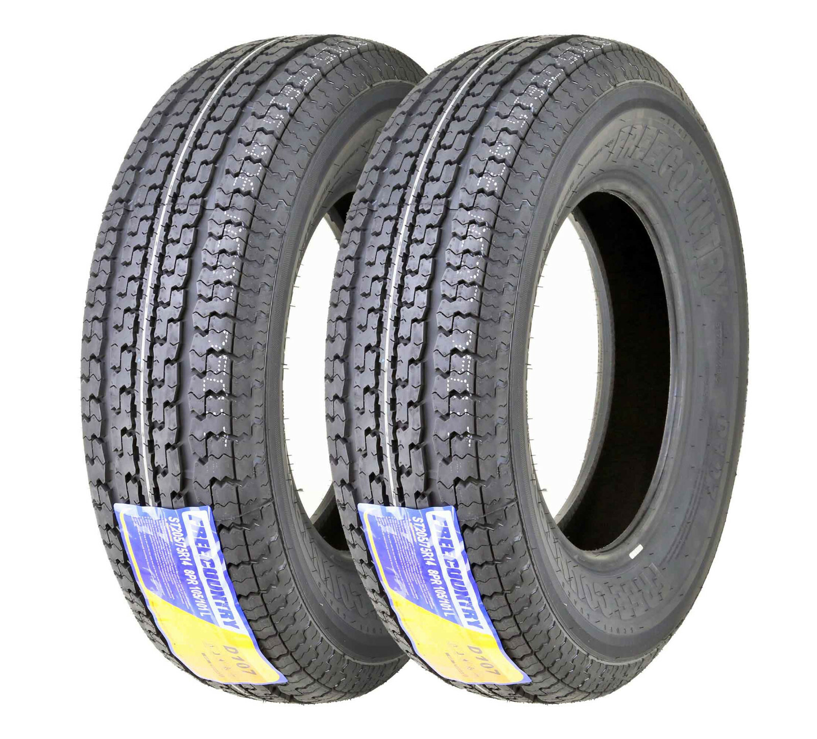 2 ST205/75R14 FREE COUNTRY Trailer Tires 205 75 14 8PR Scuff Guard Steel Belted