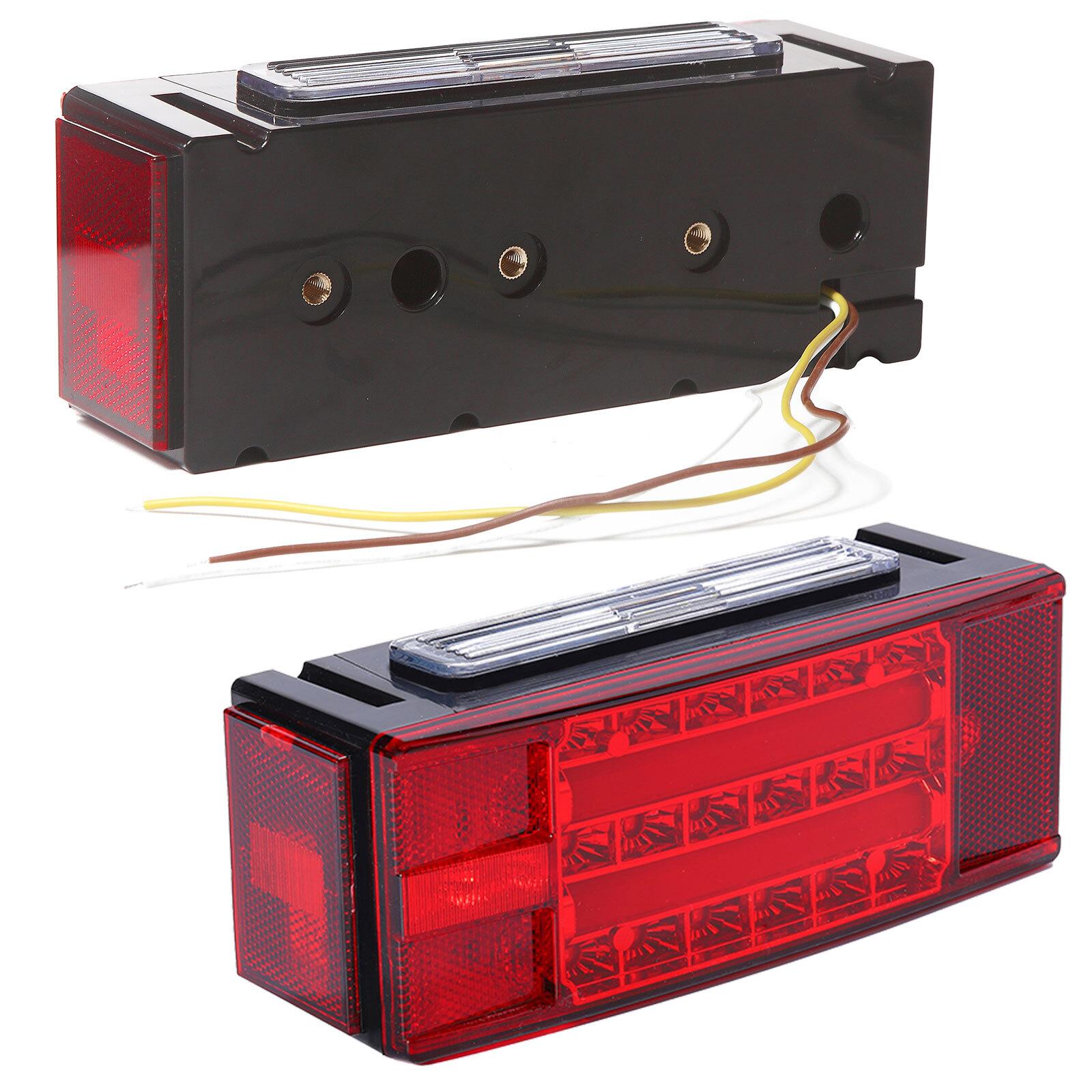 Rectangle Left Right LED Submersible Trailer Boat Stud Stop Turn Tail Lights Kit