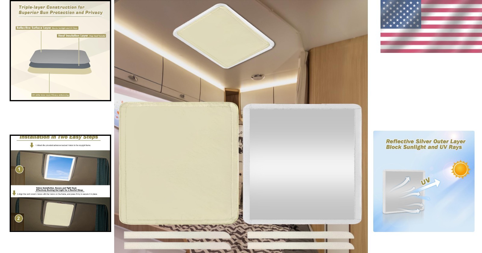 Lightweight 16×16 RV Skylight Cover – Insulating and Sun-Blocking, Beige Fabric