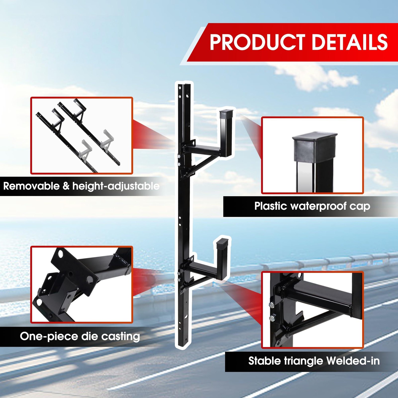 Adjustable Trailer Side Ladder Rack for Enclosed Trailers Exterior Wall Mount