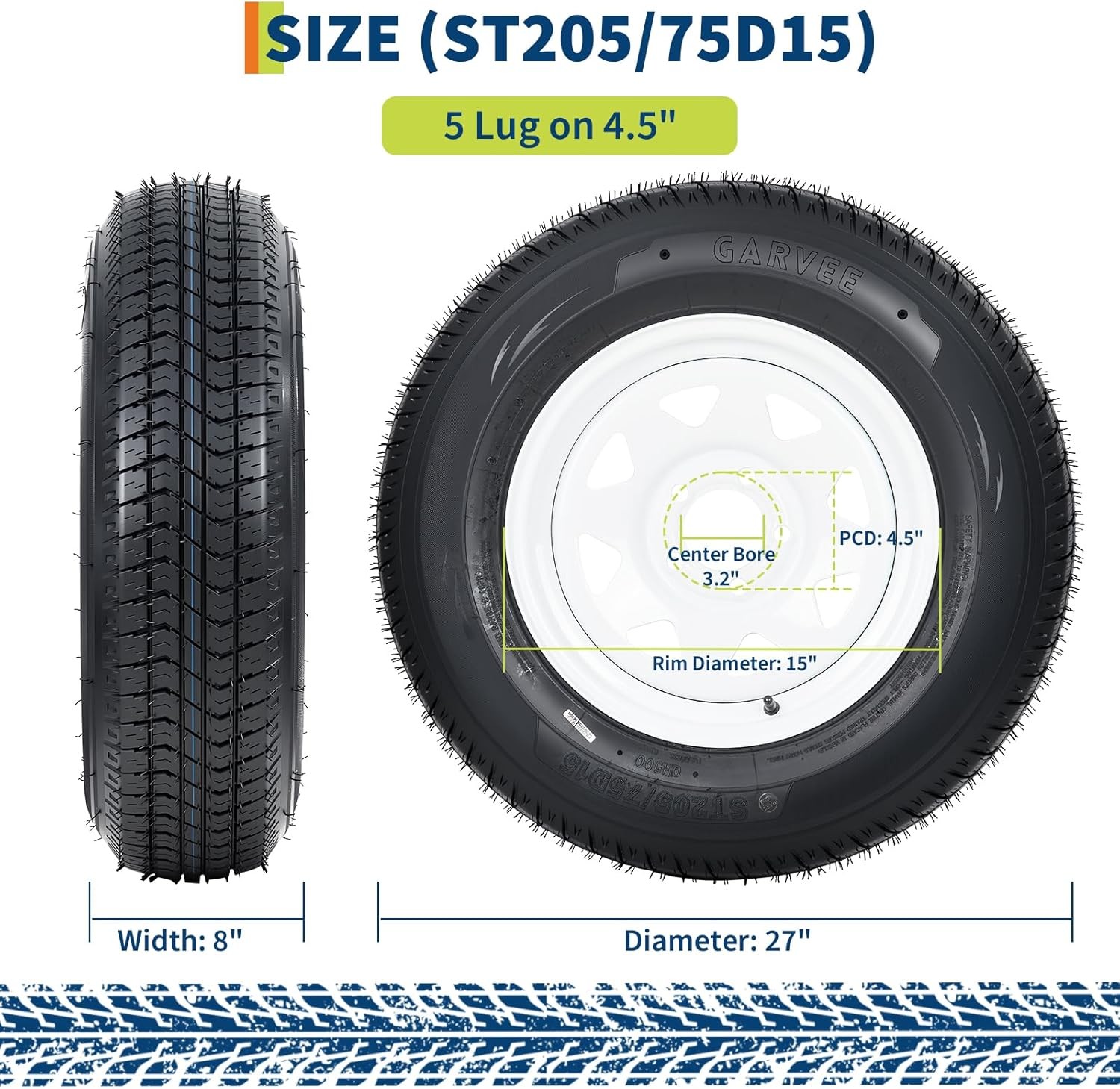 2PCS ST205/75D15 Trailer Tires with Rims 205/75 D 15 LRC 5 Lug on 4.5″, 6PR