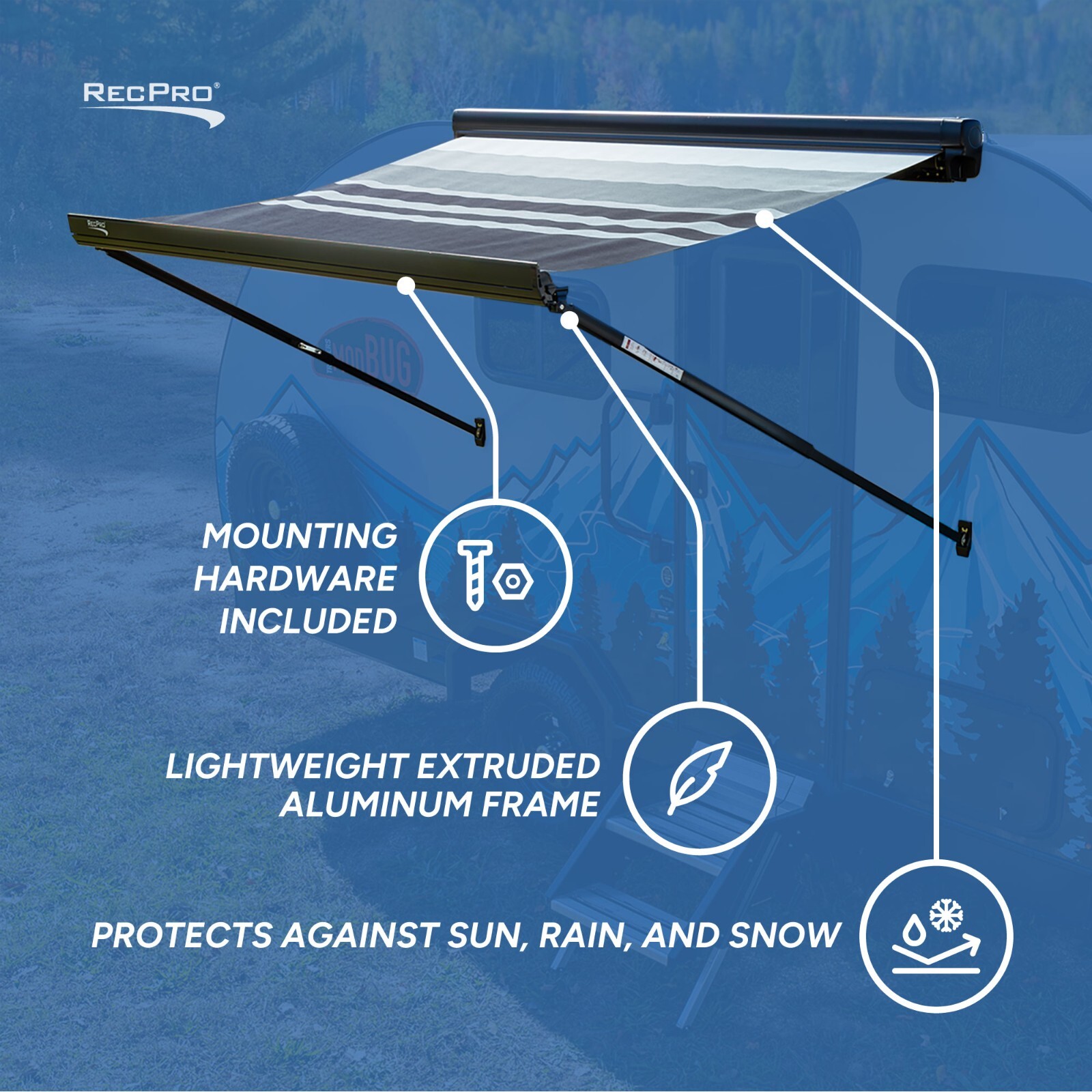 RecPro RV 7 Ft Manual Cassette Awning | Comes Pre-Assembled | Fits Most