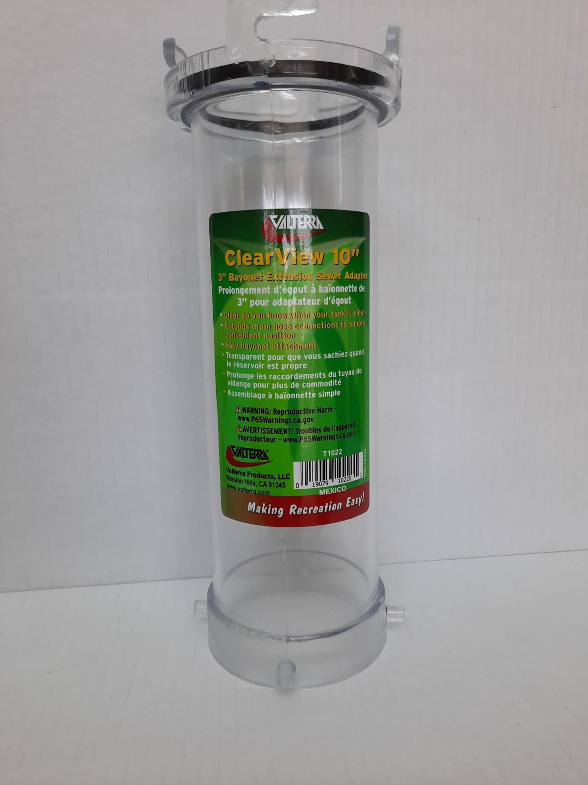 Valterra Clearview Extension RV Waste Valve 3″ Bayonet Fitting Clear Plastic 10″