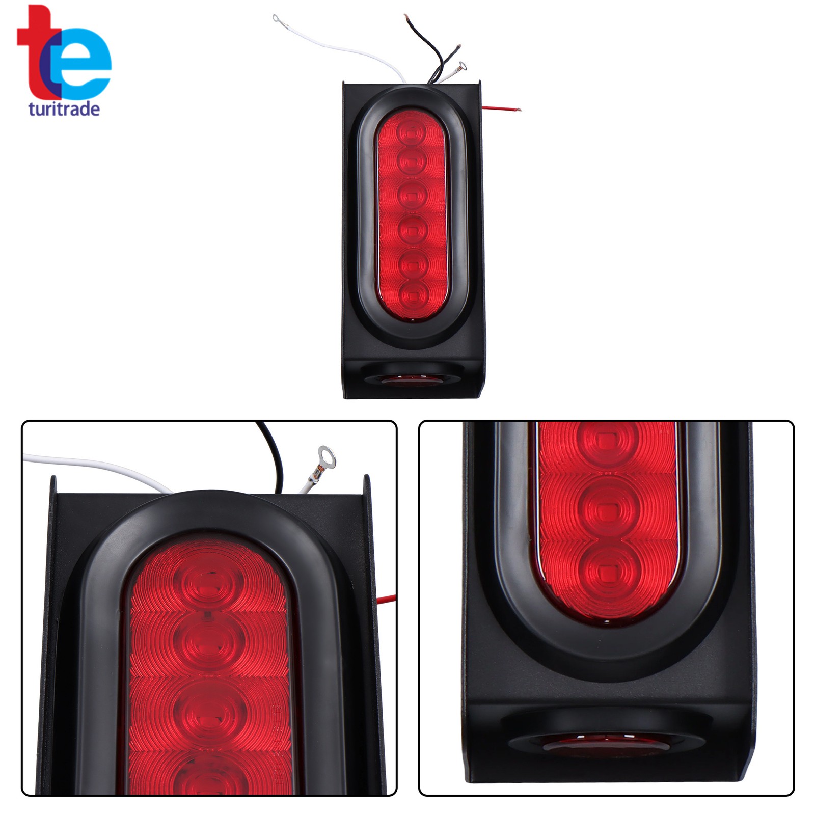 2pcs Led Trailer Tail Light Kit 6″ Oval Red & 2″ Round Marker Steel Housing