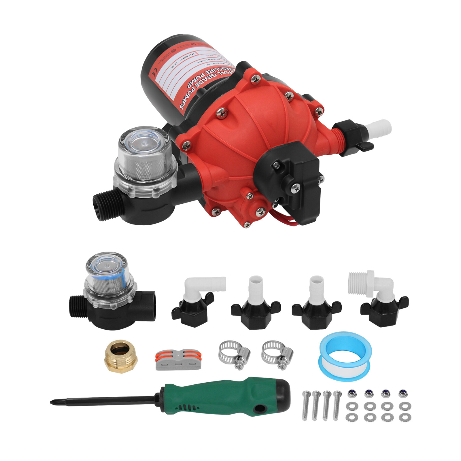 6.5 GPM 70PSI RV Water Pressure Pump Diaphragm DC Self-Priming Pump 12V