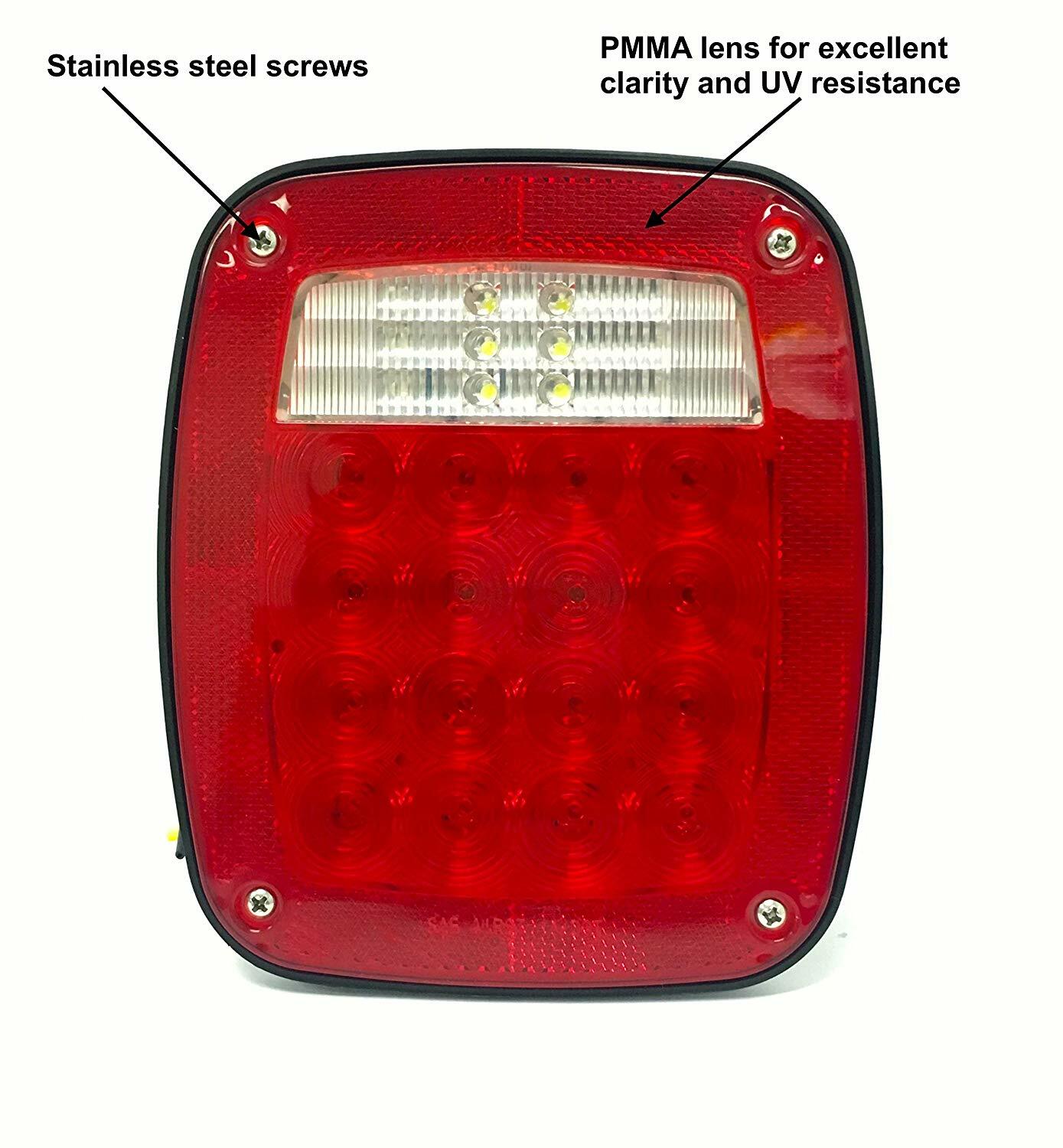 2 Pack Universal Square 12V Combination 38 LED Signal Tail Light -Truck, Trailer