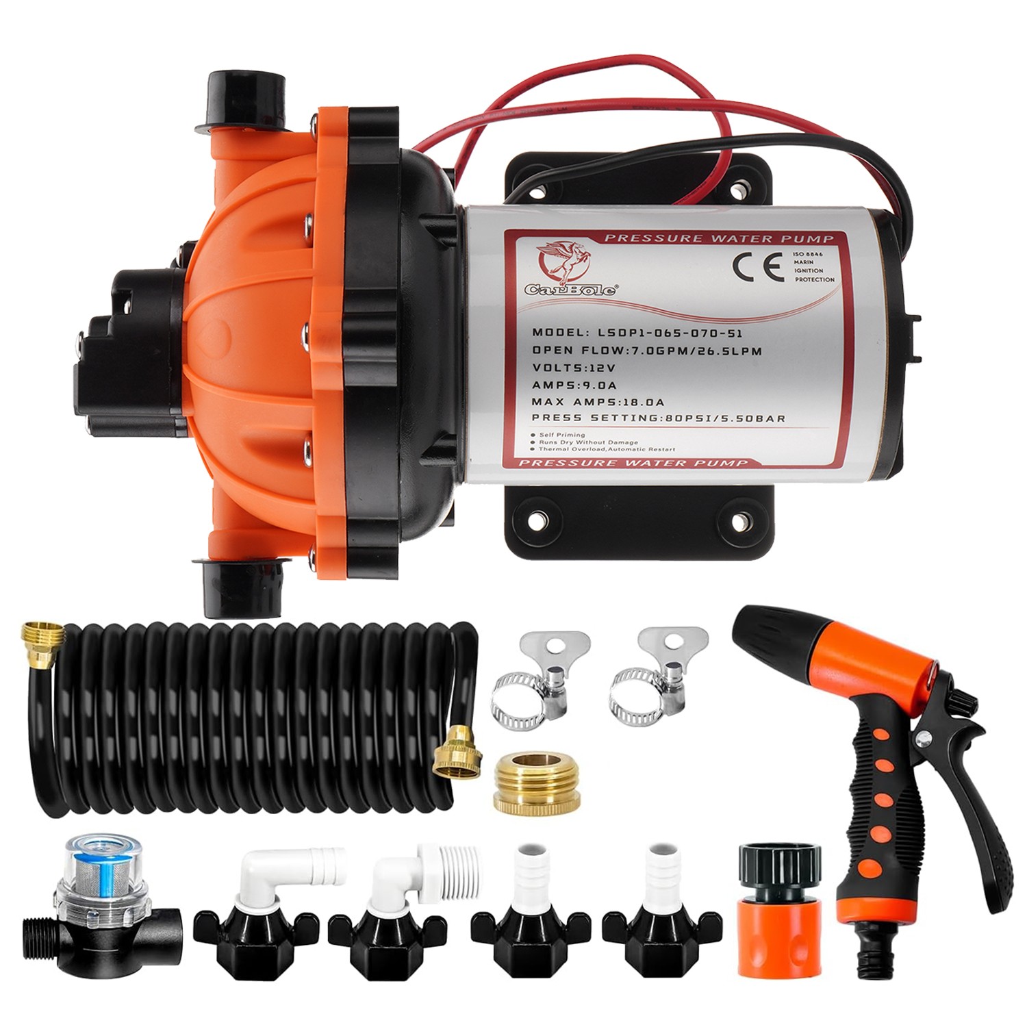 7.0 GPM 80 PSI Washdown Deck Wash Pump Kit For RV Boat Sprayer Travel Trailers