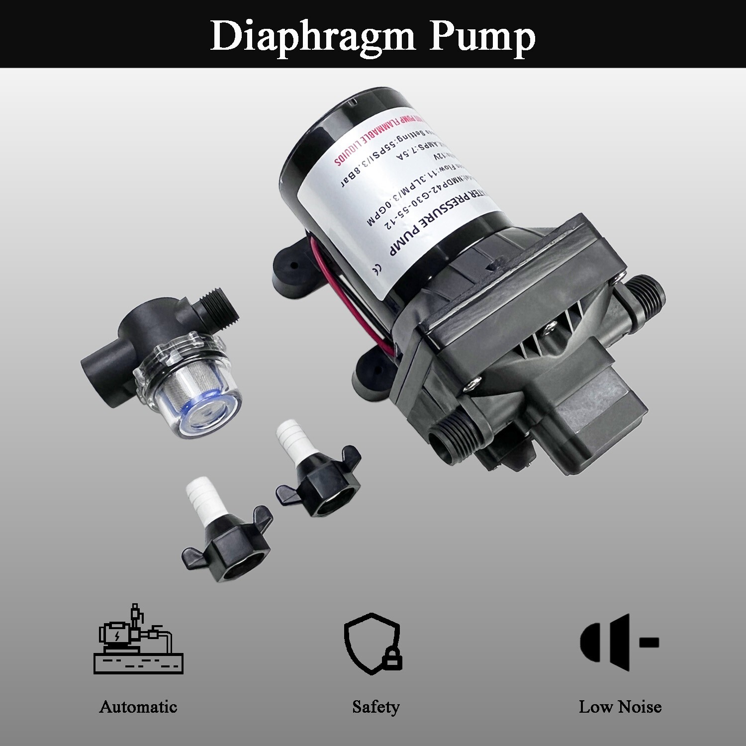 12V 3.0 GPM RV Water Pump 4008-101-A65 Revolution 55 PSI with Strainer