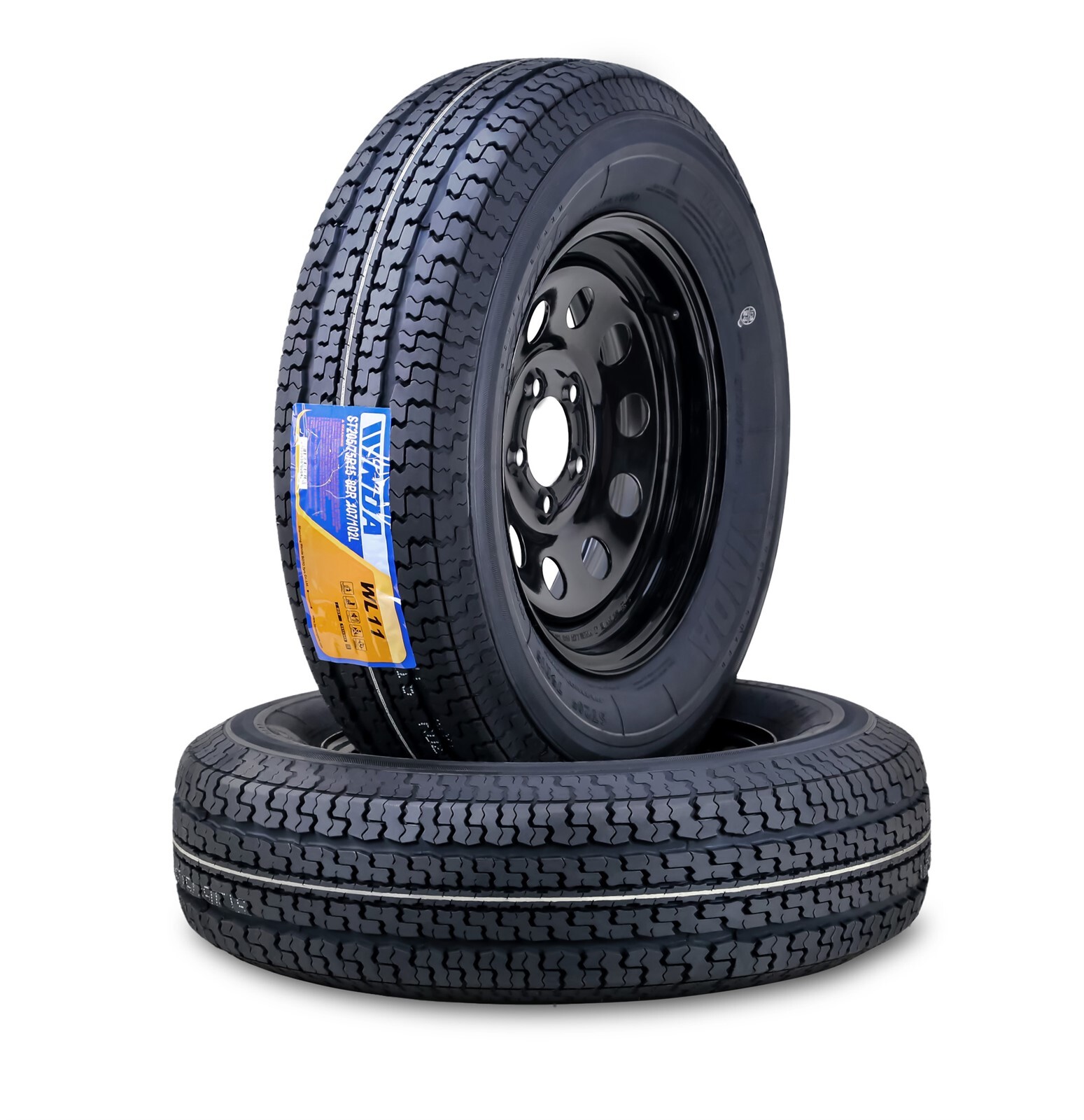 2 WINDA Trailer Tire Rim ST205/75R15 8-Ply D 107M 5 Lug on 5″ PCD Black Mod Rim