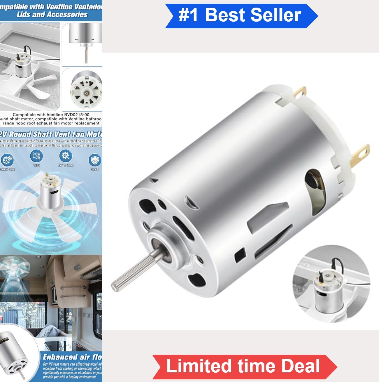 12V DC Fan Motor Round Shaft RV Ventilation Compatible With Ventline Low Noise