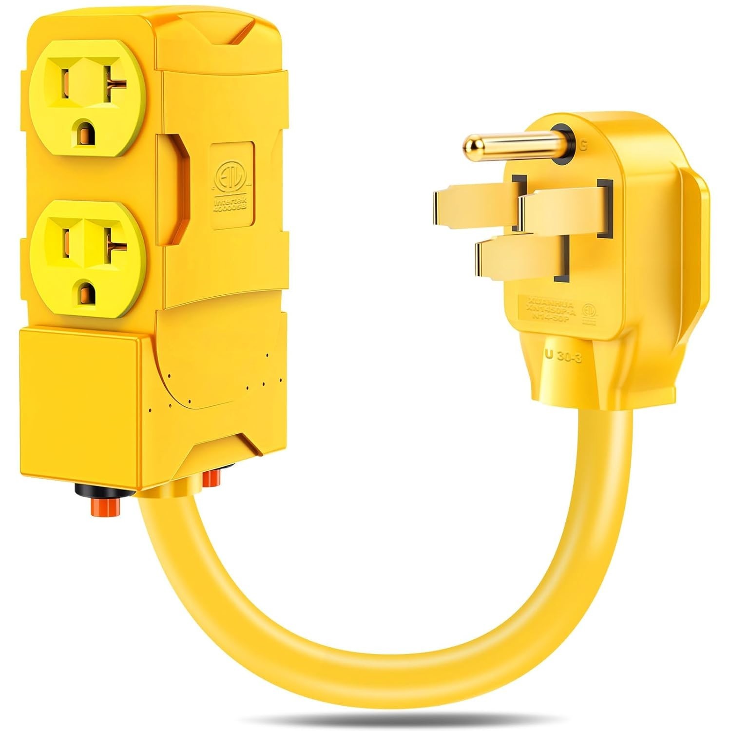 50A to 20A RV Power Adapter Cord NEMA 14-50P to 4 Sockets 5-20R Circuit Breaker
