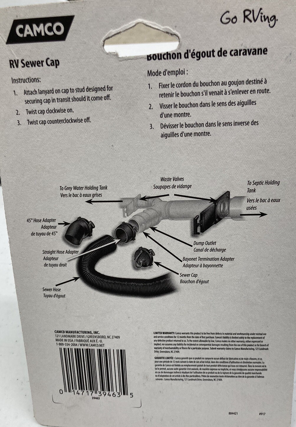 CAMCO RV Sanitation Black Sewer Cap 39463