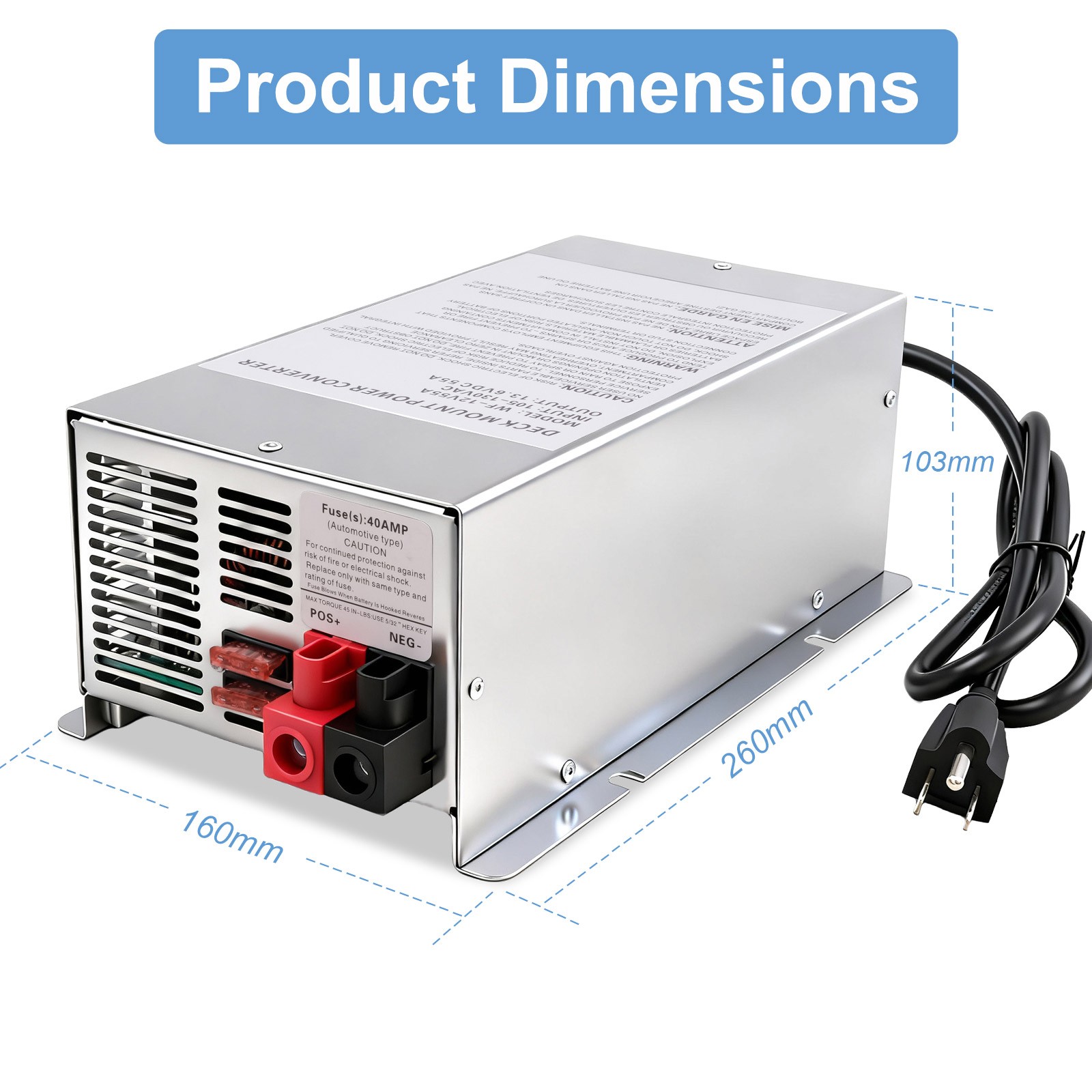 55A Deck Mount Converter Charger | WF-9855 | For RV, Camper, Trailer, Motorhome