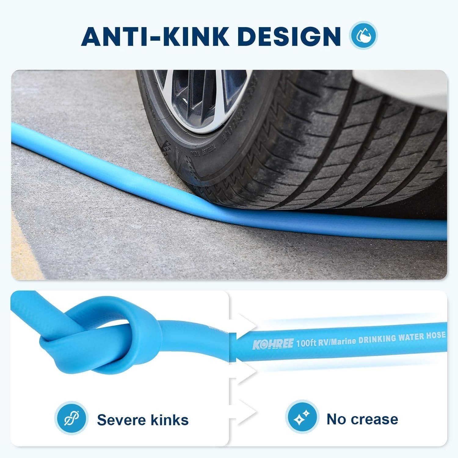 100 FT No Kink RV Water Hose – Safe Drinking Water, Includes Storage Bag