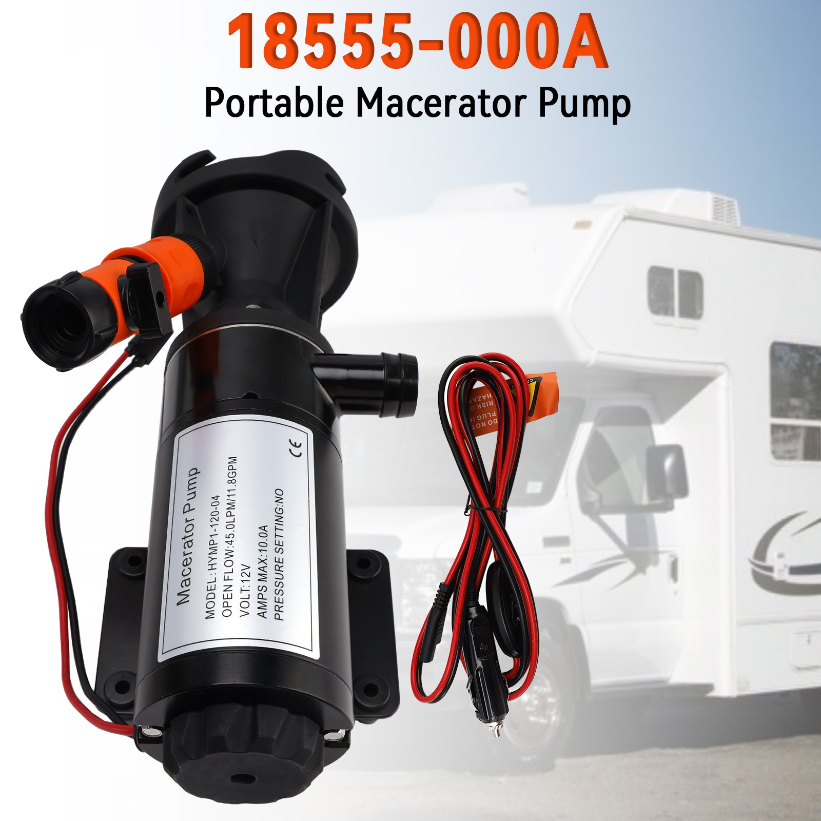 Portable Macerator Waste Pump 18555-000A for Camper RV 12V DC