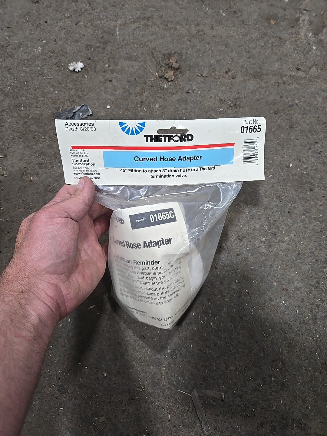Thetford 01665 Curved Hose Adapter NEW NOS