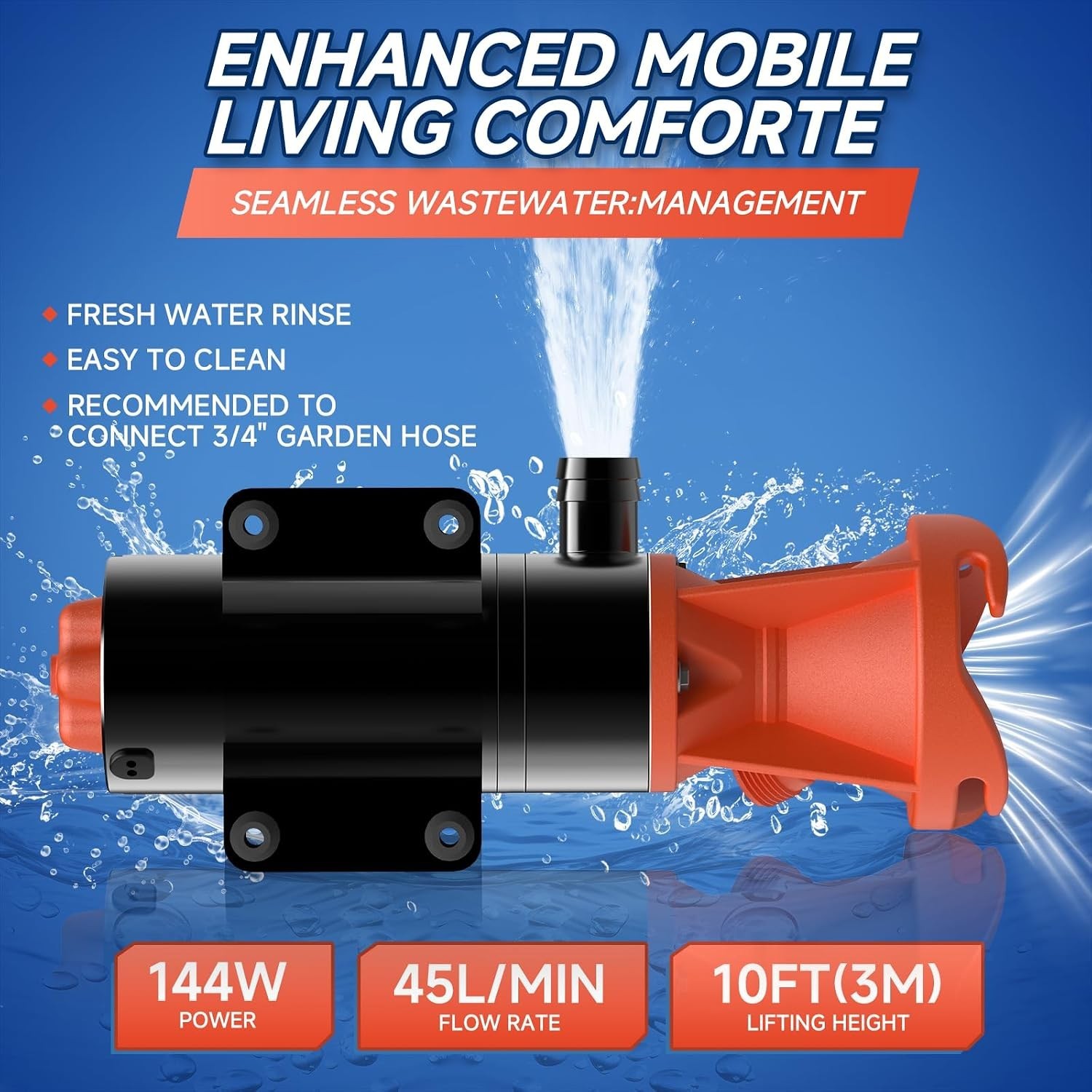 12V Portable RV Macerator Pump – 12GPM Flow Rate, Quick Release Sewage Solution