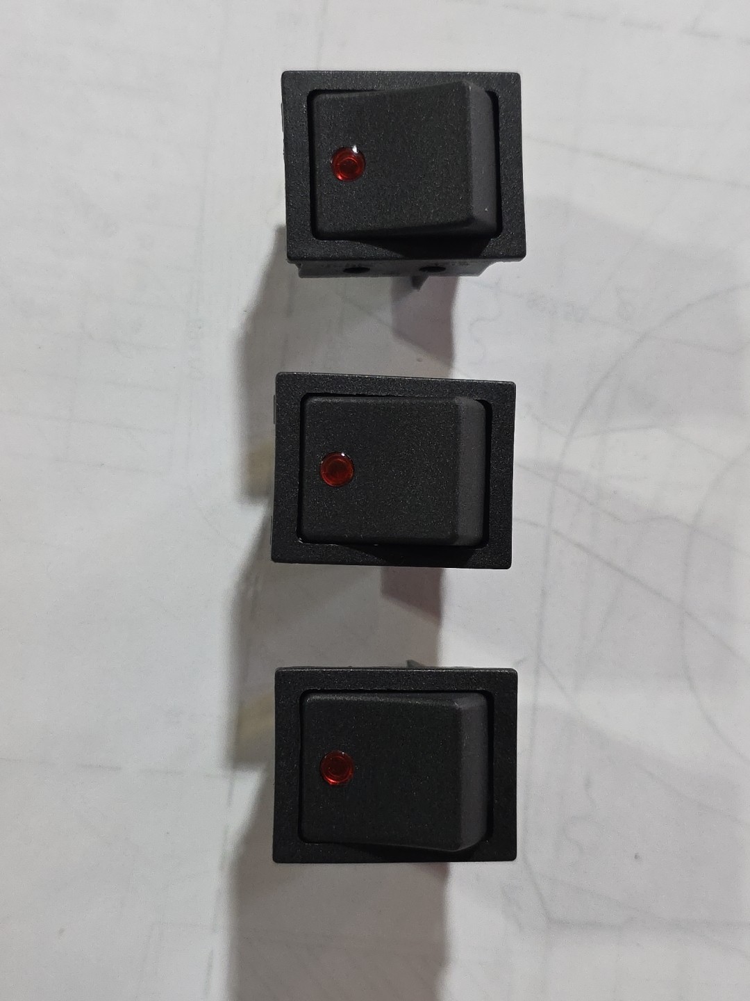 Lot of Three (3) 200A-43 SIGMA SPST SWITCHES RED 12V LIGHTED BLACK BODY ON OFF