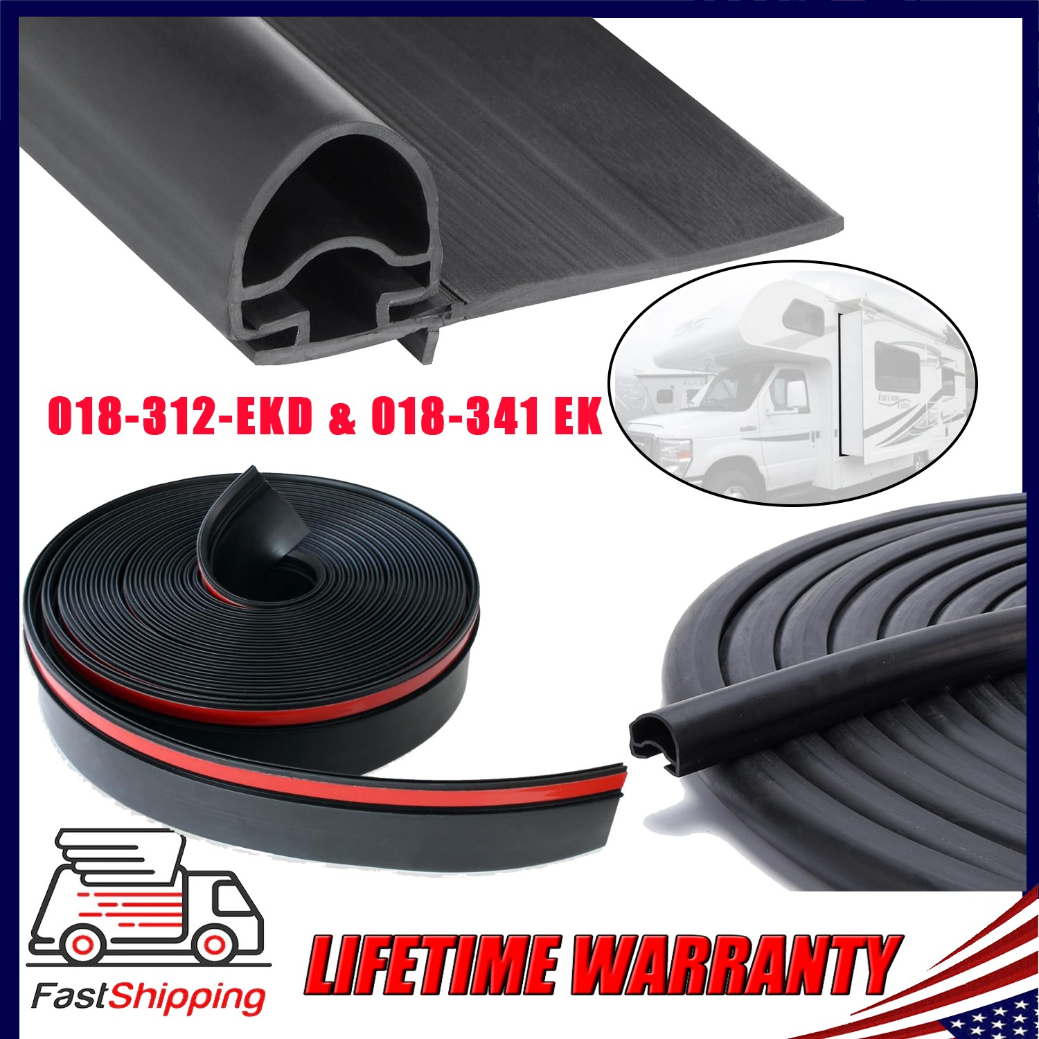 RV Slide Out Seal Base & D-Seal Wiper 018-312-EKD & 018-341 EK Black Rubbers