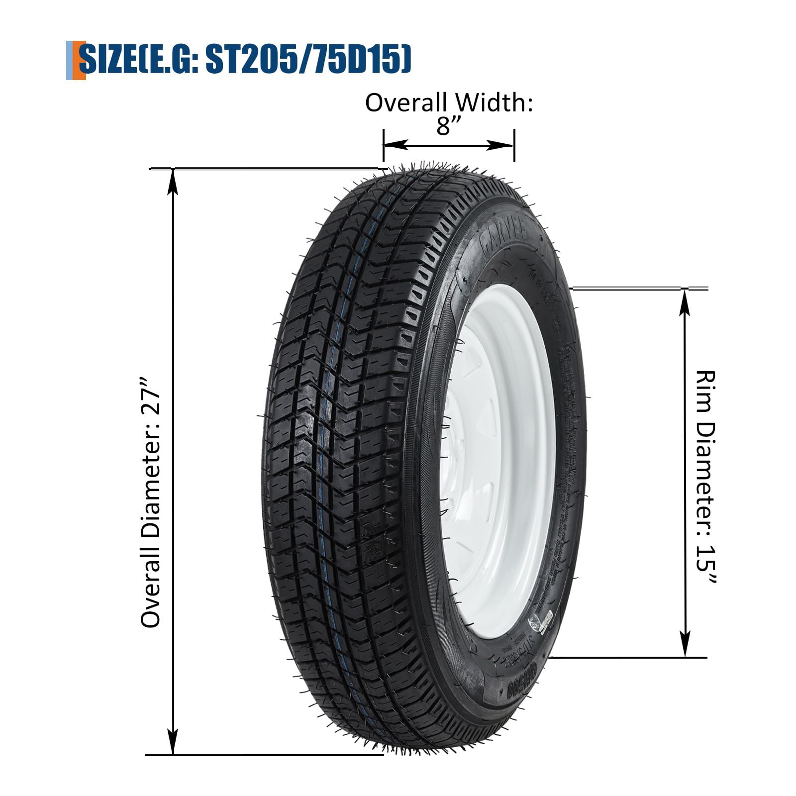 SET 4 ST205/75D15 Trailer Tire 5-Lug White Rim 15″ 1820LBs Capacity Replacement