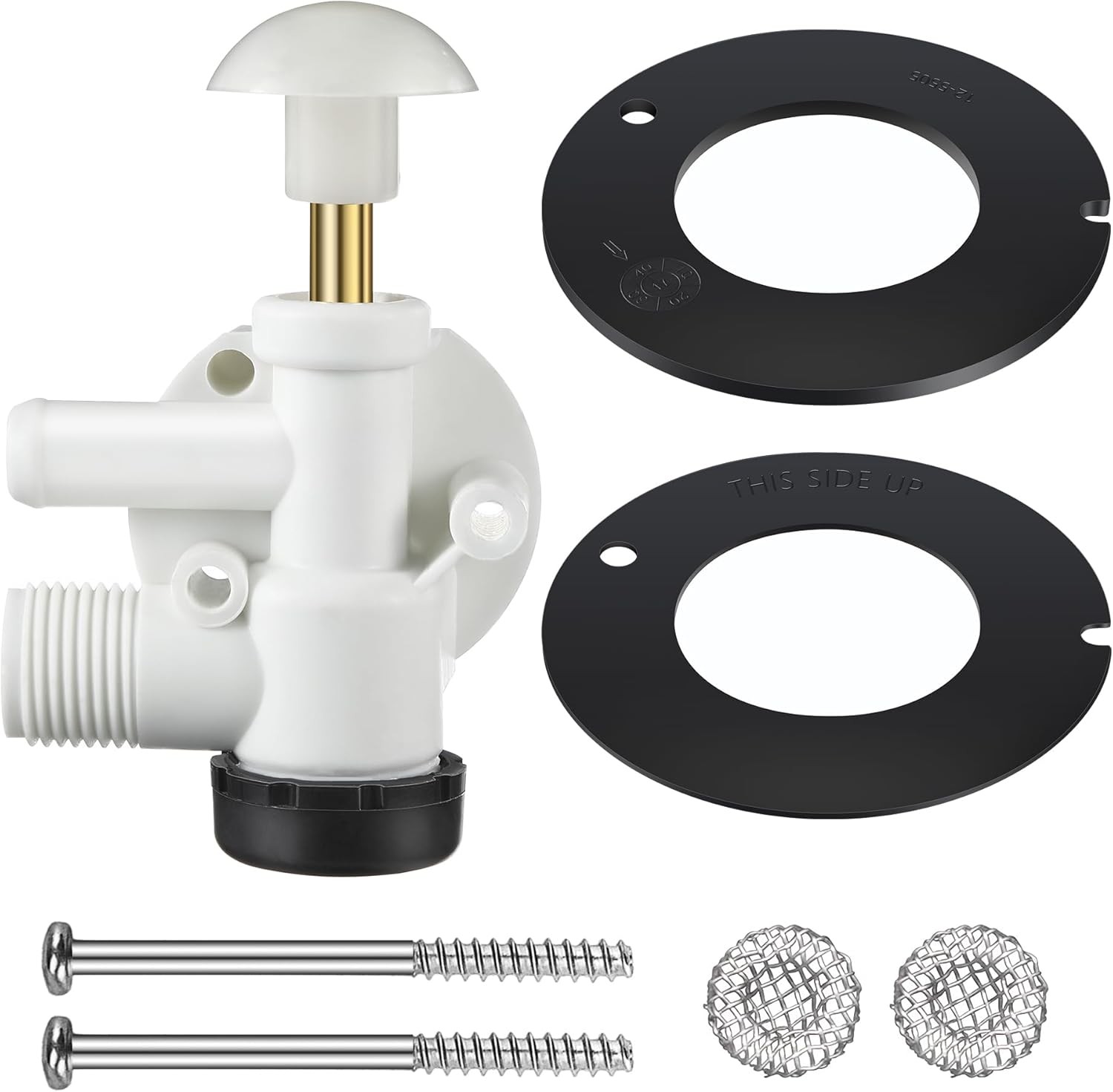 Dreyoo RV Water Valve Assembly Kit with 2Pcs Toilet Rubber Seal 2 inches