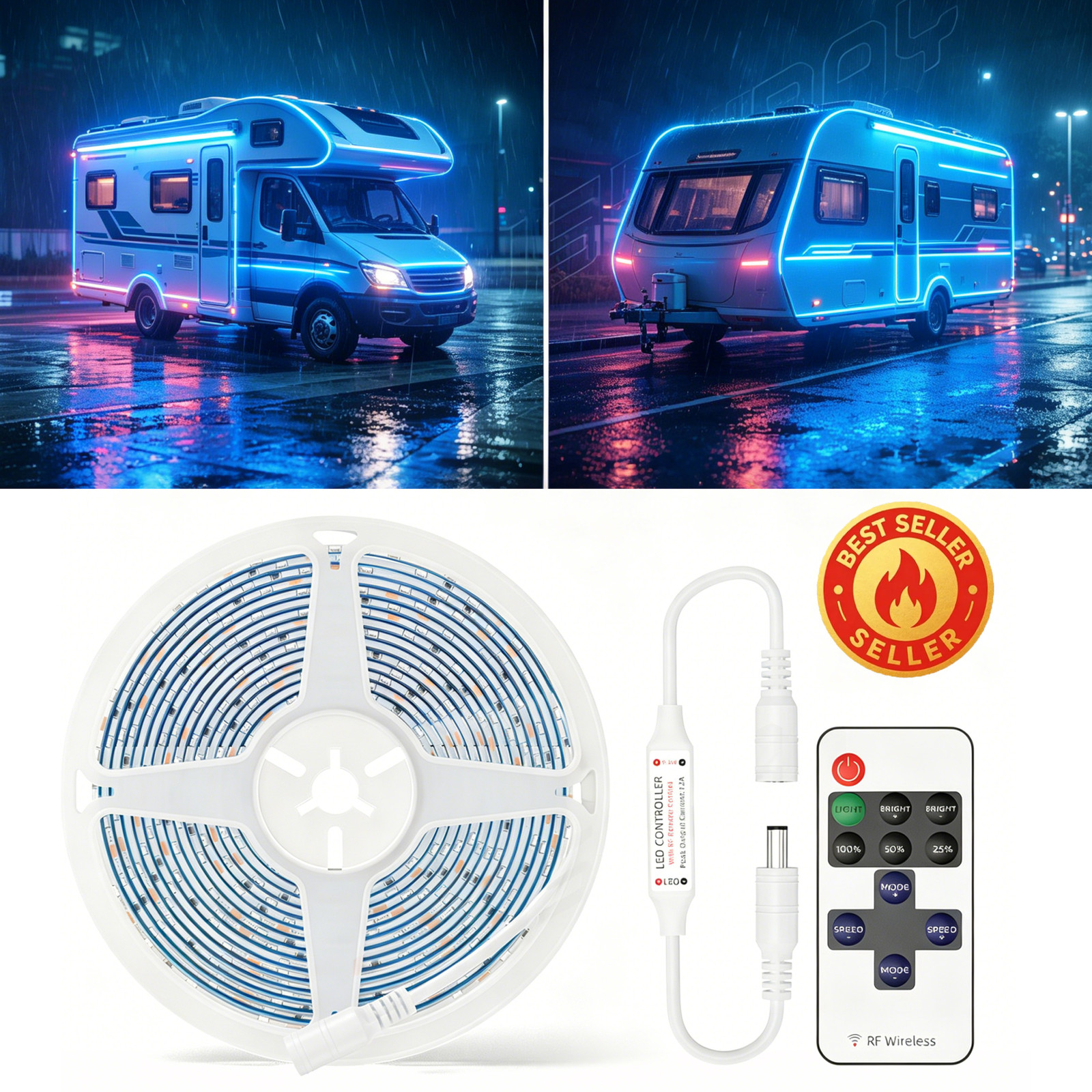 16.4FT LED Awning Strip Light Exterior Camping RV Caravan Boat Roof Wall Lamp 5M