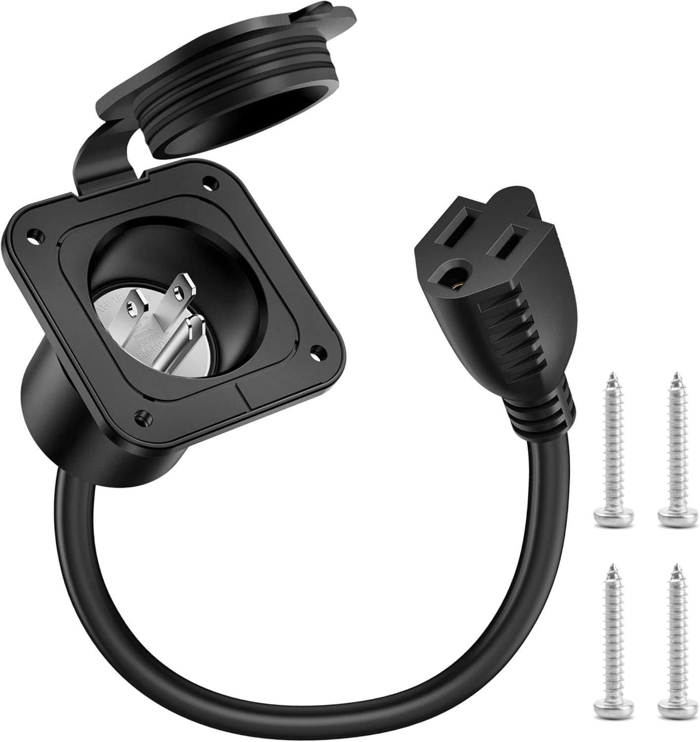 15A AC Port Plug 125V Shore Power Inlet w/ Integrated 18″ Cord for Boat Marine