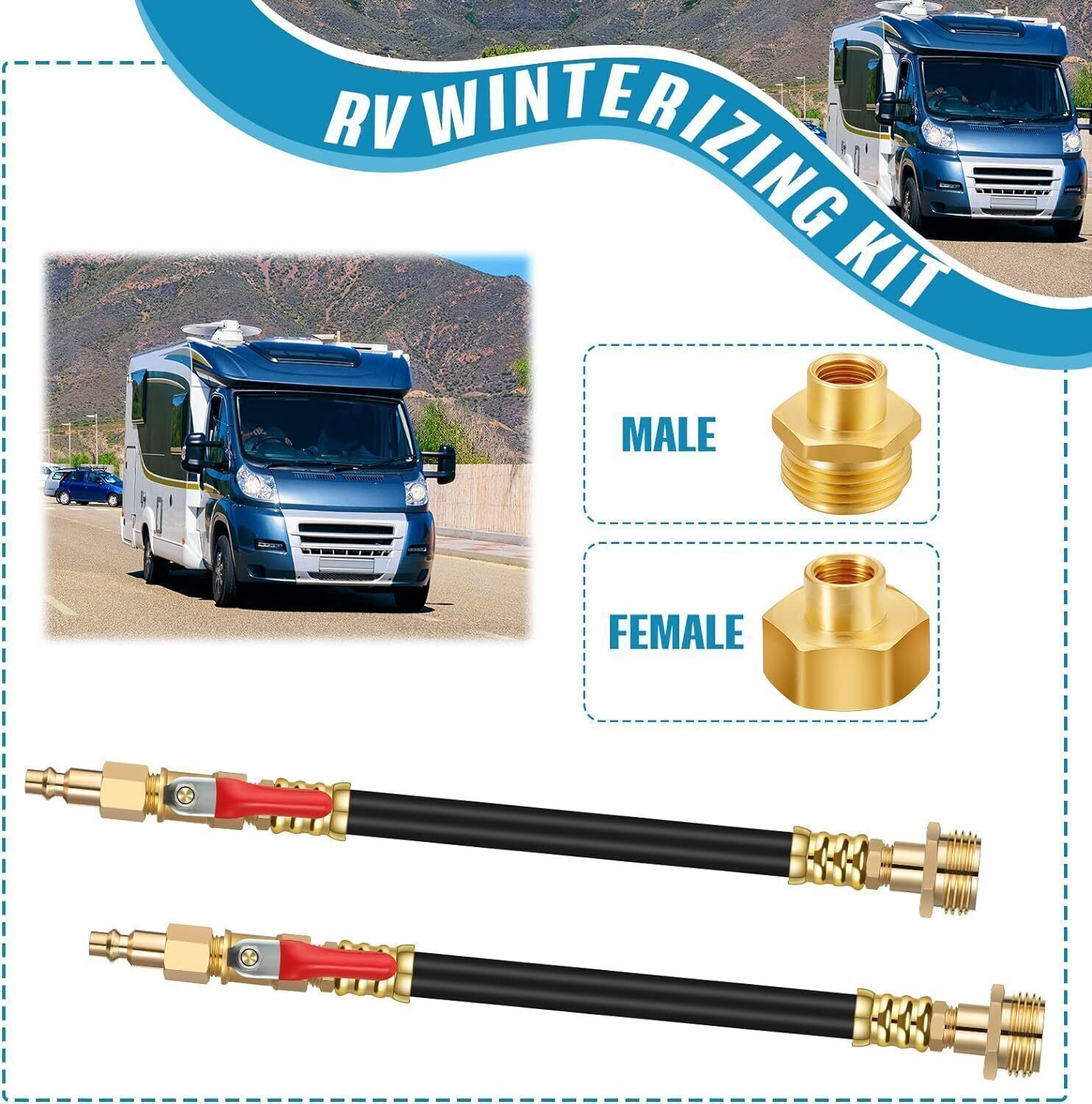 Camper Winterizing Kit Blowout Shut Off Valve Adapter Hose Faucet For RV Trailer