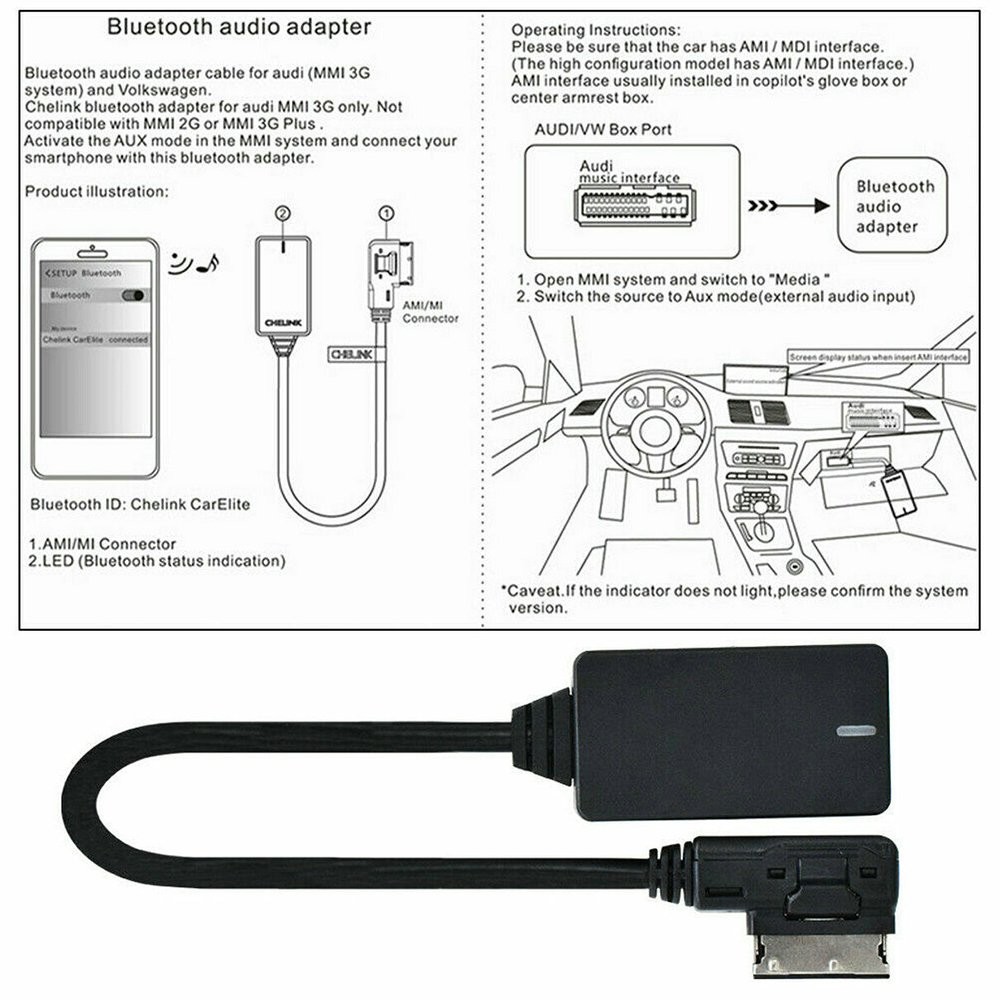 1-5X Bluetooth USB AUX Audio Cable Adapter Wireless Module For Audi Q3 S5 S3 S4