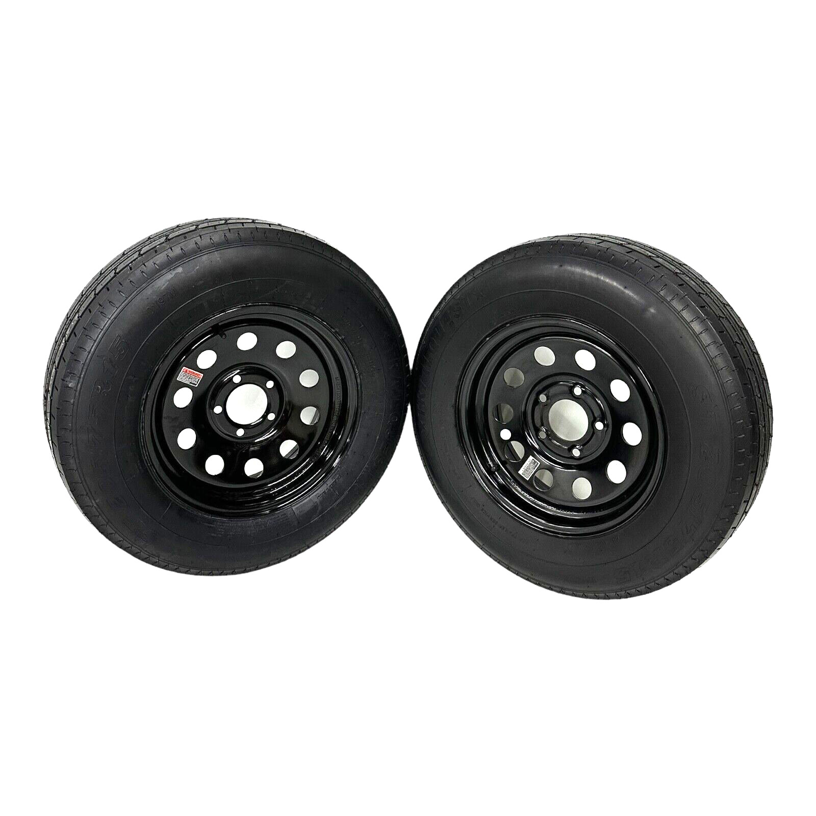 2-pack ST205/75R15 Radial Trailer Tire, Load C, Modular 5 lug Black Rim, New