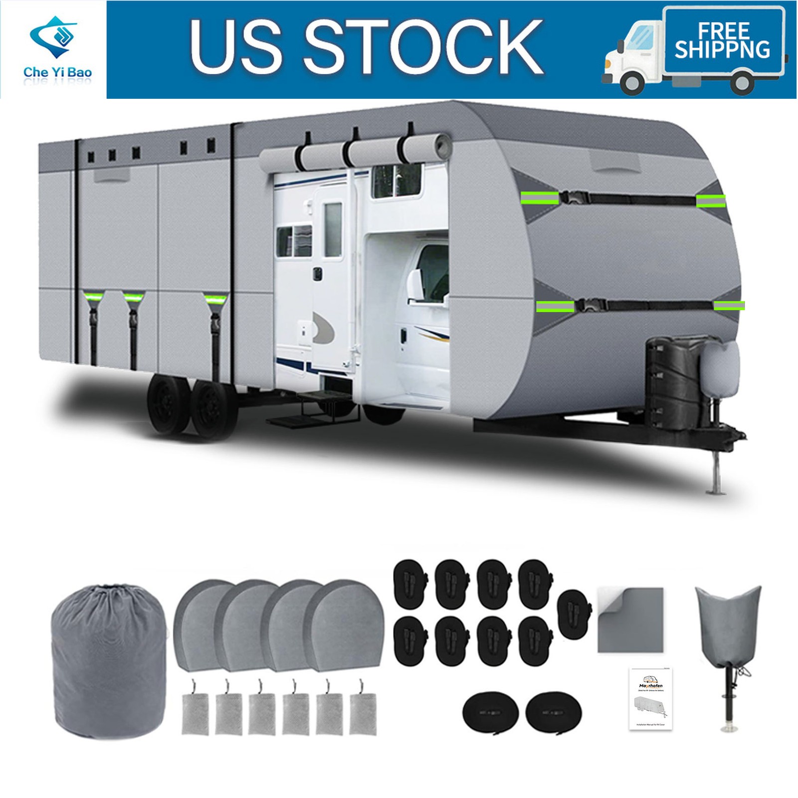 RV Cover Upgraded 8 Layers Top Windproof Travel Trailer Cover for 20′ to 22′ RV