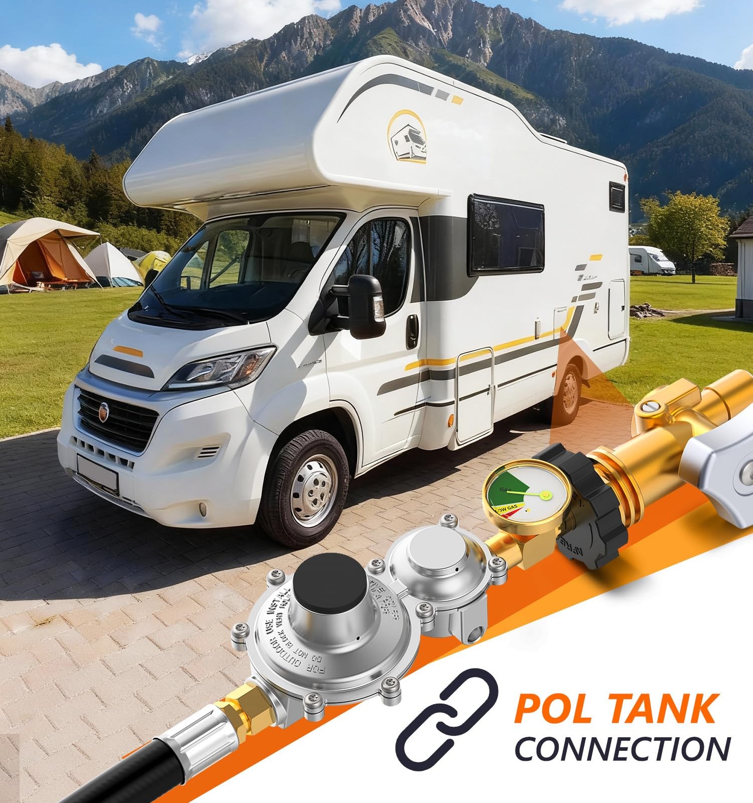NUPICK Two Stage Propane Regulator with Gauge, RV Gas Short
