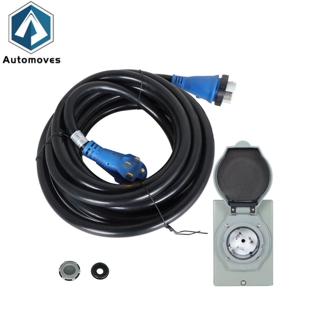 50 Amp 30ft Generator Extension Cord & Power Inlet Box Kit NEMA 14-50P/SS2-50R