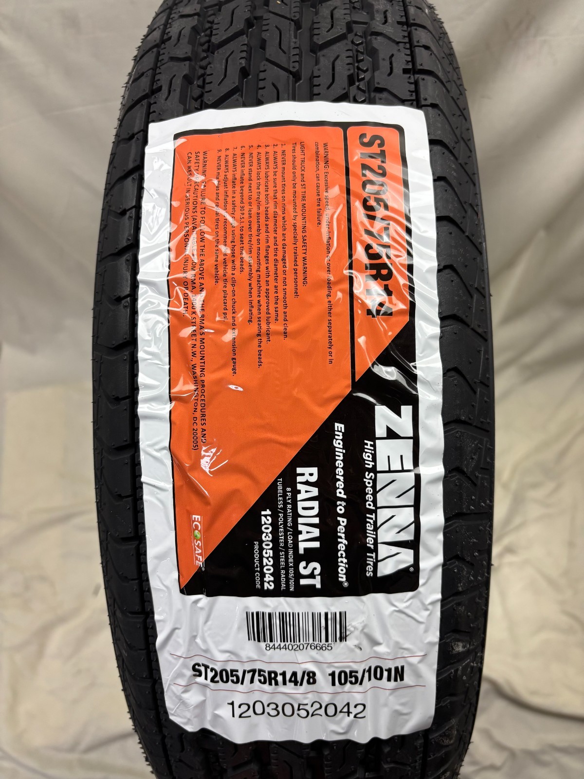 1 (One) New Zenna ST Trailer- ST205/75R14 Tire 2057514 205 75 14