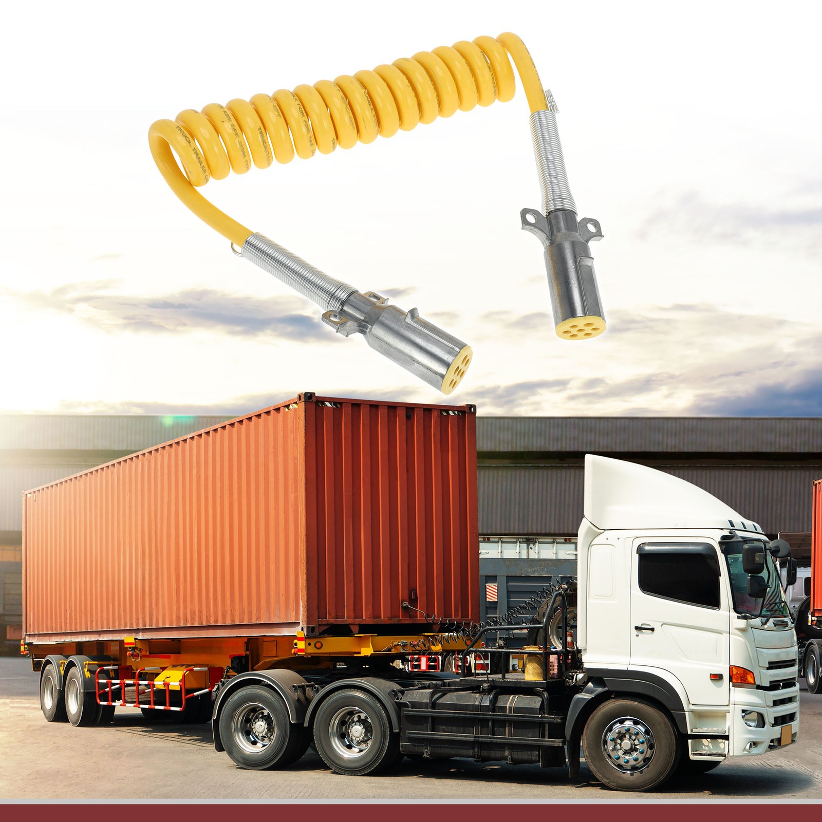 15 Feet 7 Way Coiled Electrical Power Trailer Cord Wire Zinc Alloy Male Plug